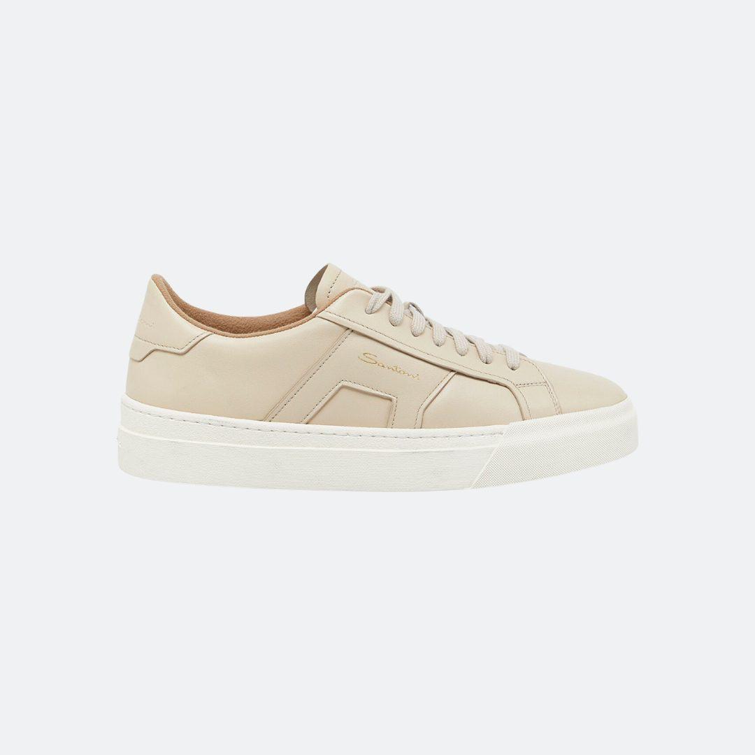 Santoni Women Beige Leather Sneakers