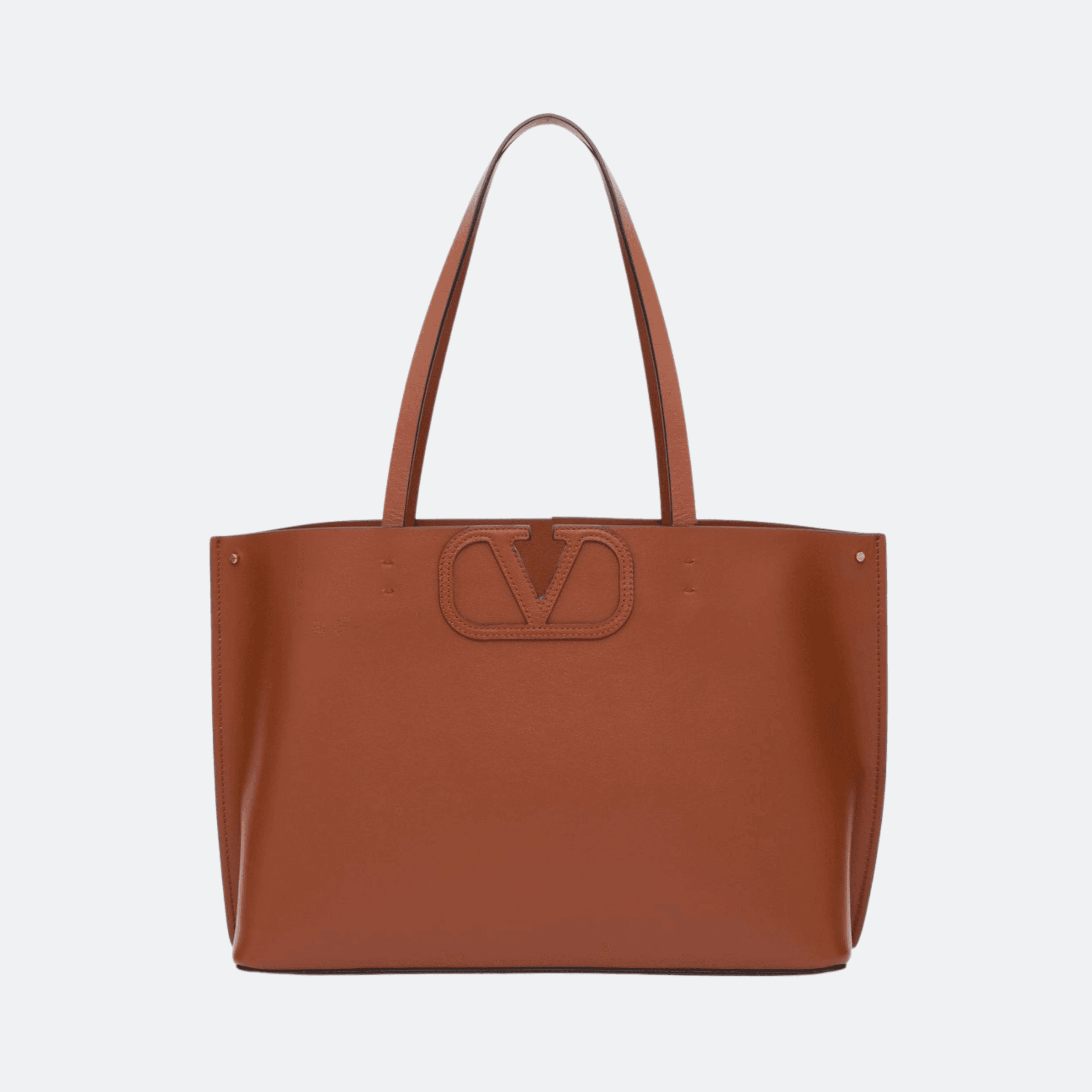 Valentino Fill Me Small Calfskin Shopping Bag For Women - Cognac
