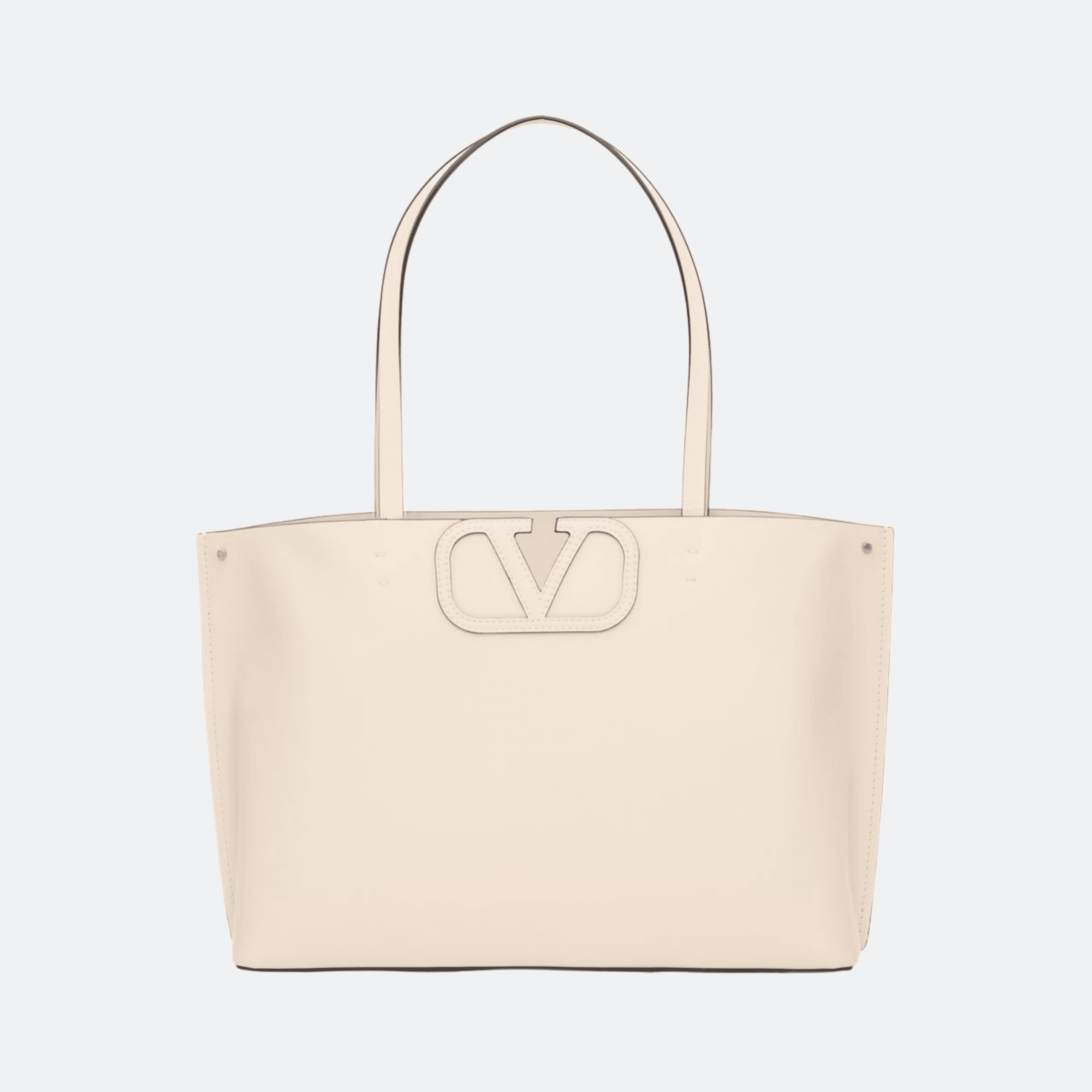 Valentino Fill Me Small Calfskin Shopping Bag For Women - Ivory White