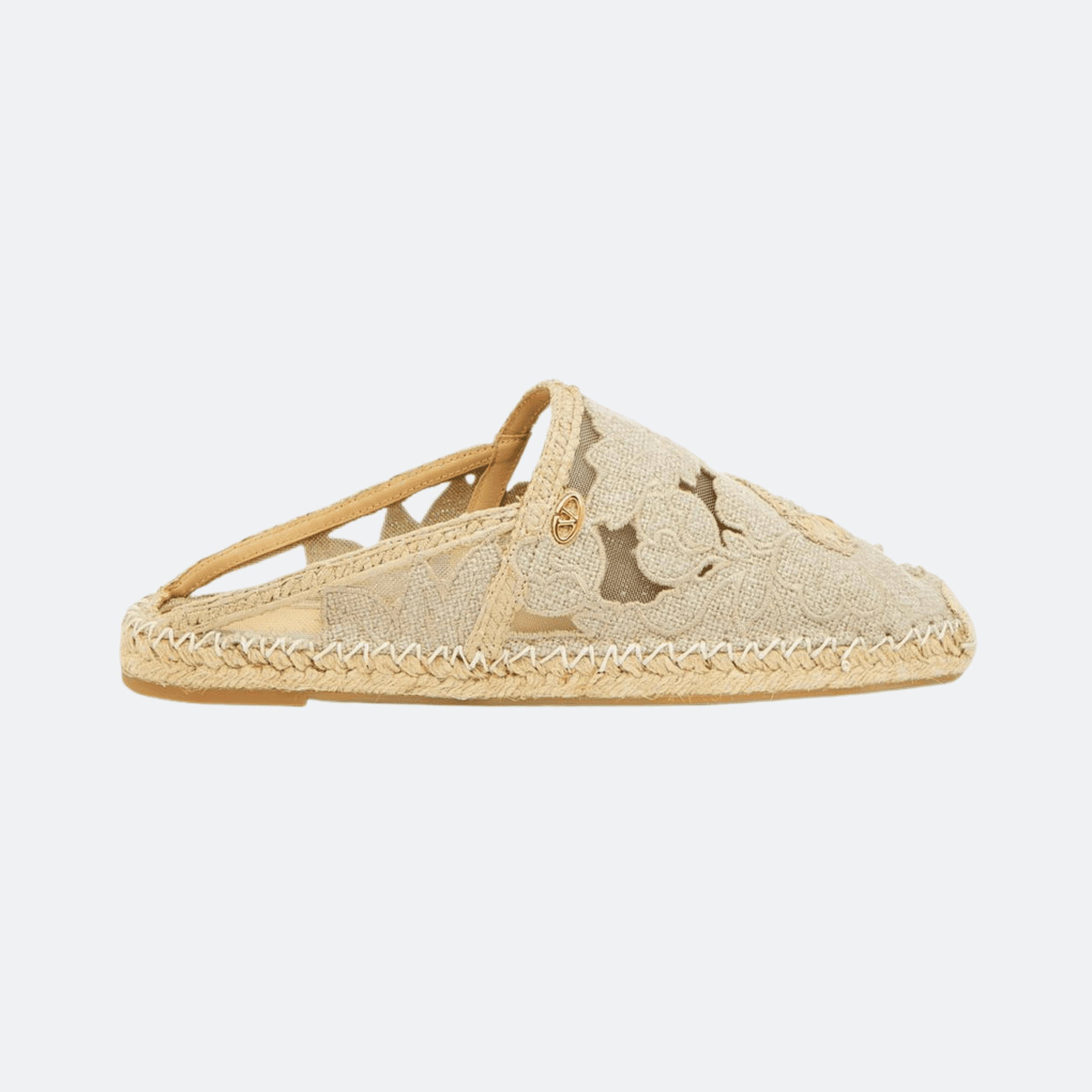 Valentino Garavani Floral Lace Embroidered Espadrille Slippers For Women - Cream