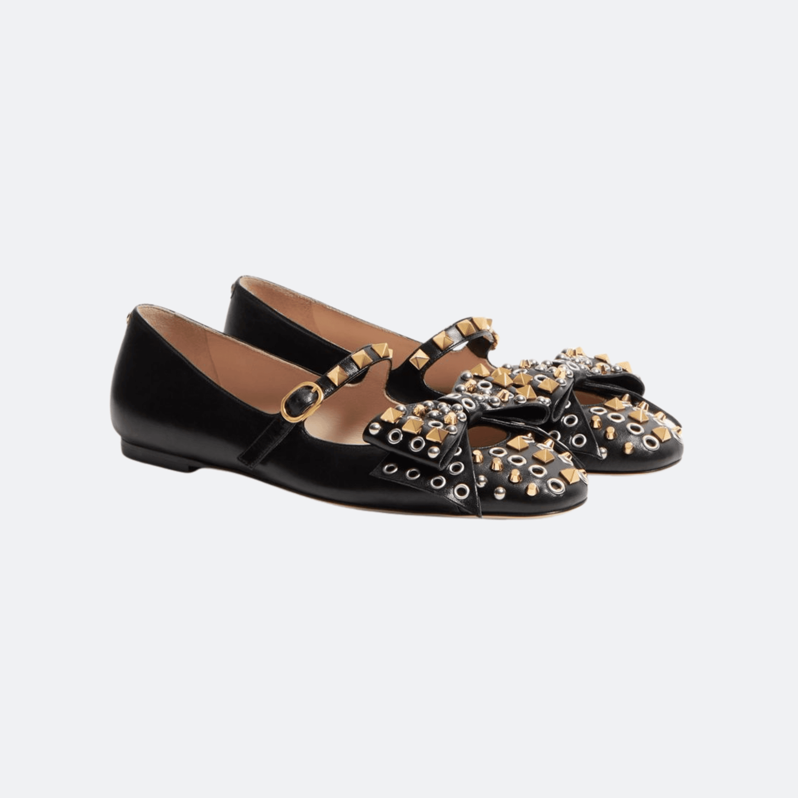 Valentino Garavani Mary-Jane Bowow Ballerina In Kidskin With Studs – Black alternate