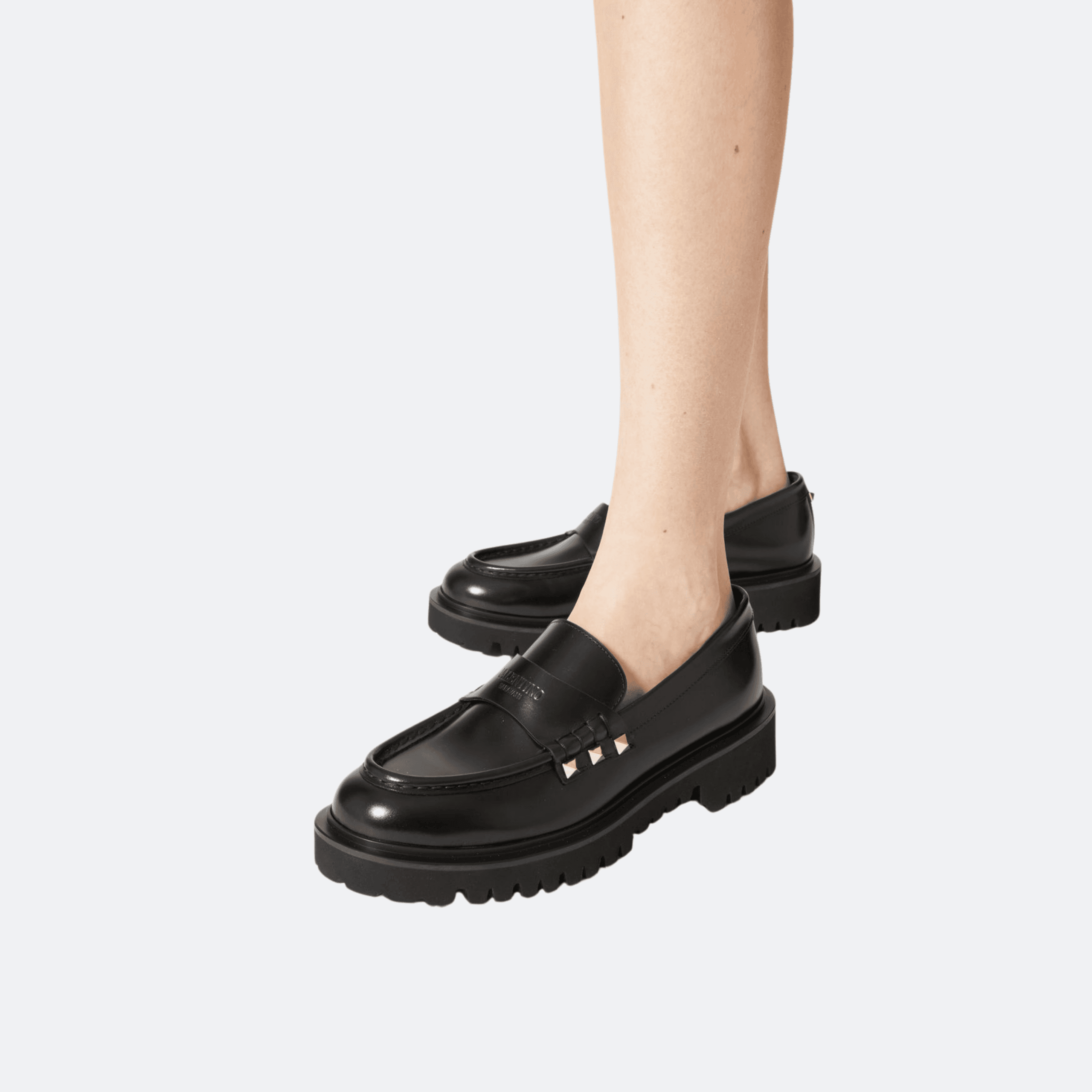 Valentino Garavani Rockstud Leather Lug-Sole Loafer – Black alternate