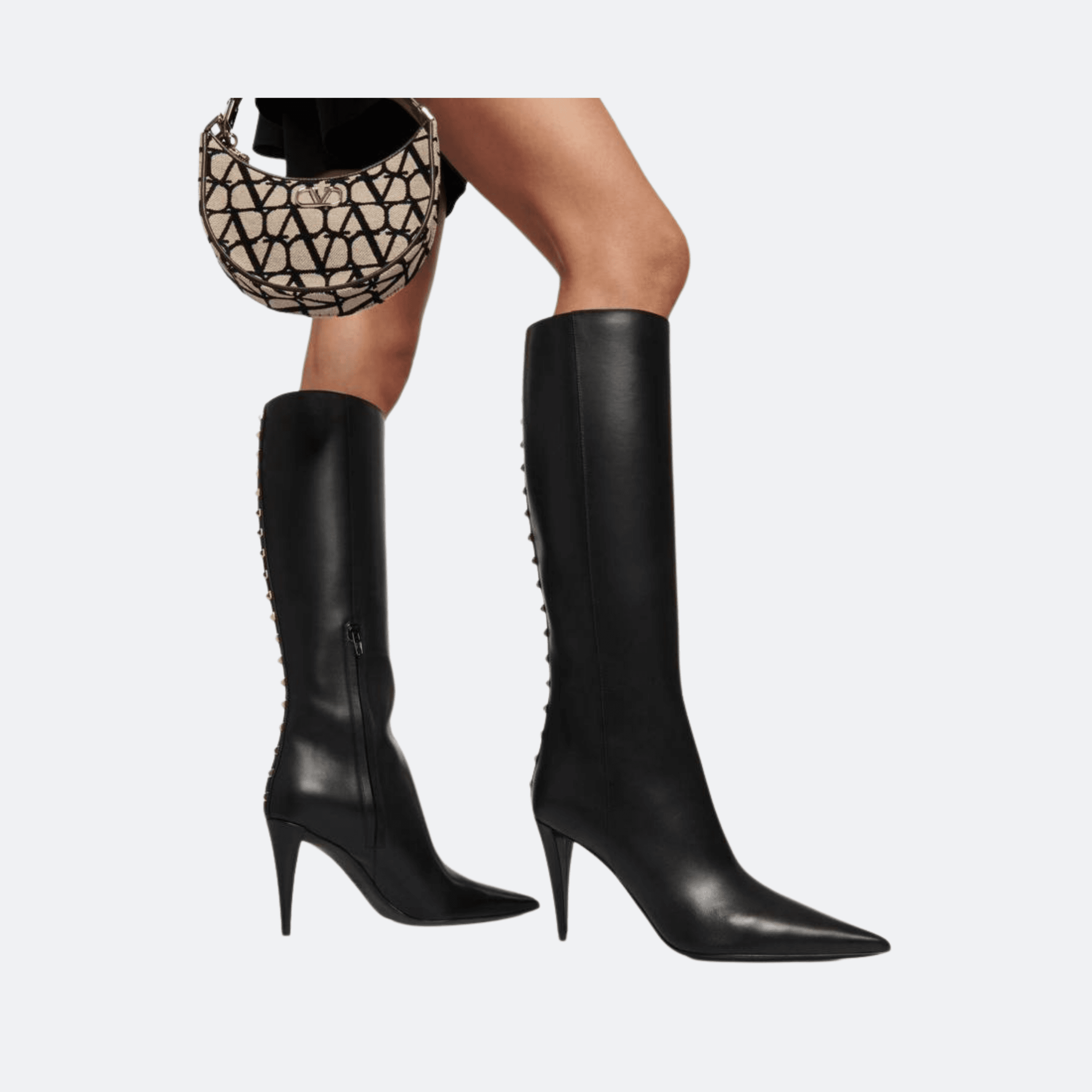 Valentino Garavani Rockstud Long Black Leather Boots alternate