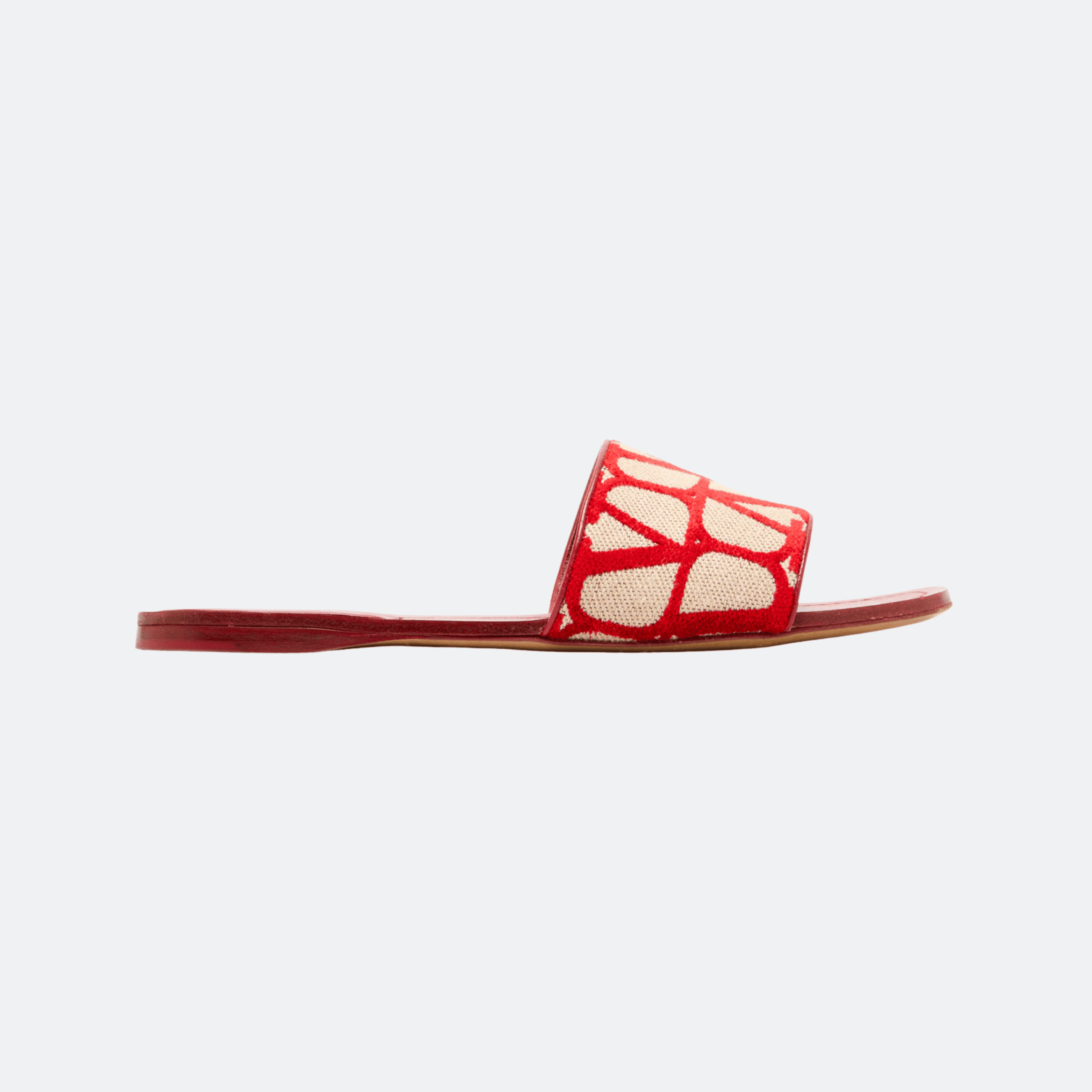 Valentino Garavani Toile Iconographe Slide Sandals for Women - Red/Ivory