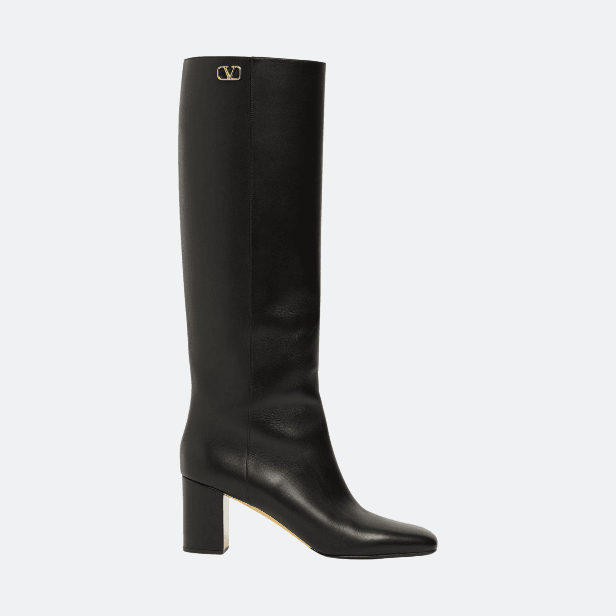 Valentino Garavani V-Logo Black Leather Knee-High Boots