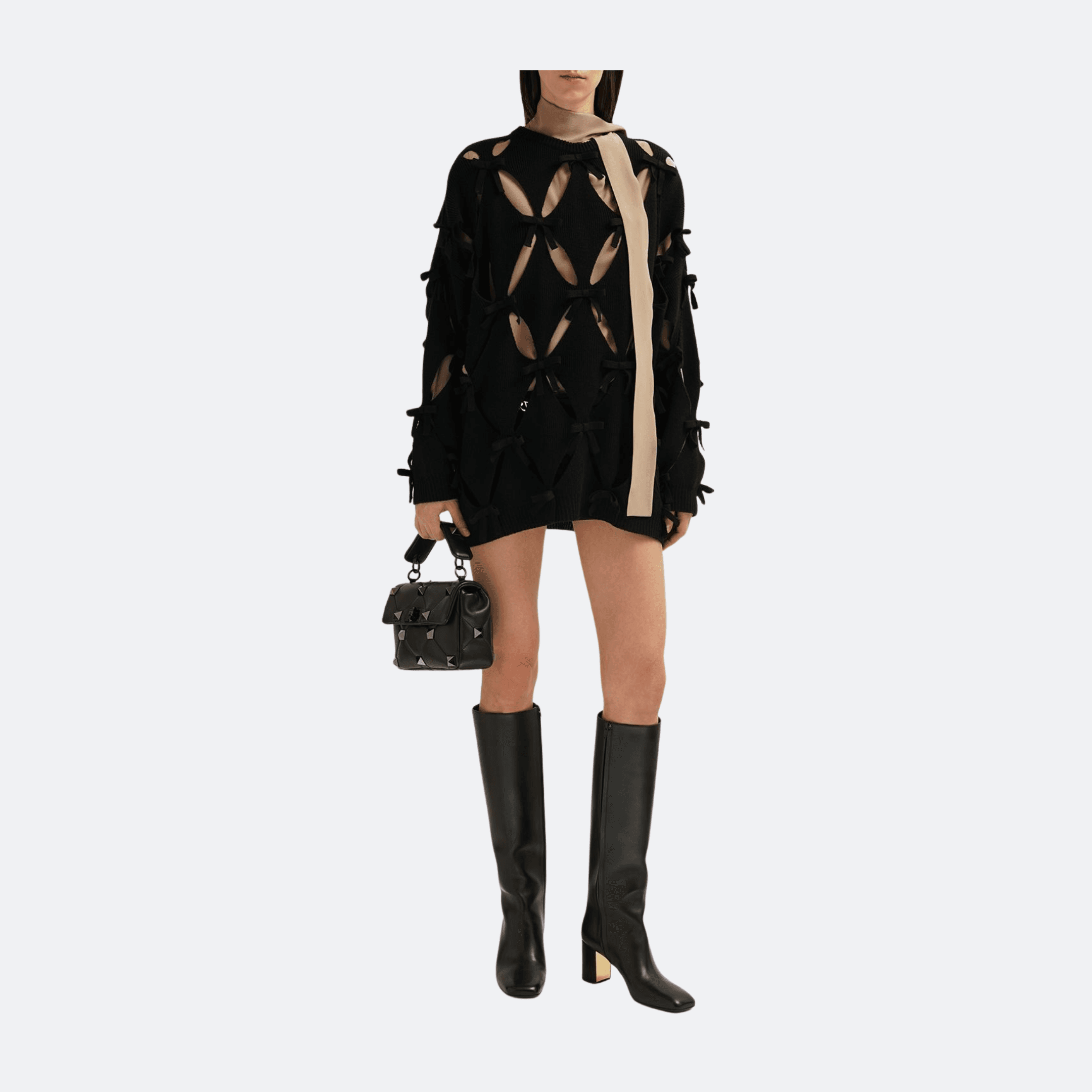 Valentino Garavani V-Logo Black Leather Knee-High Boots alternate
