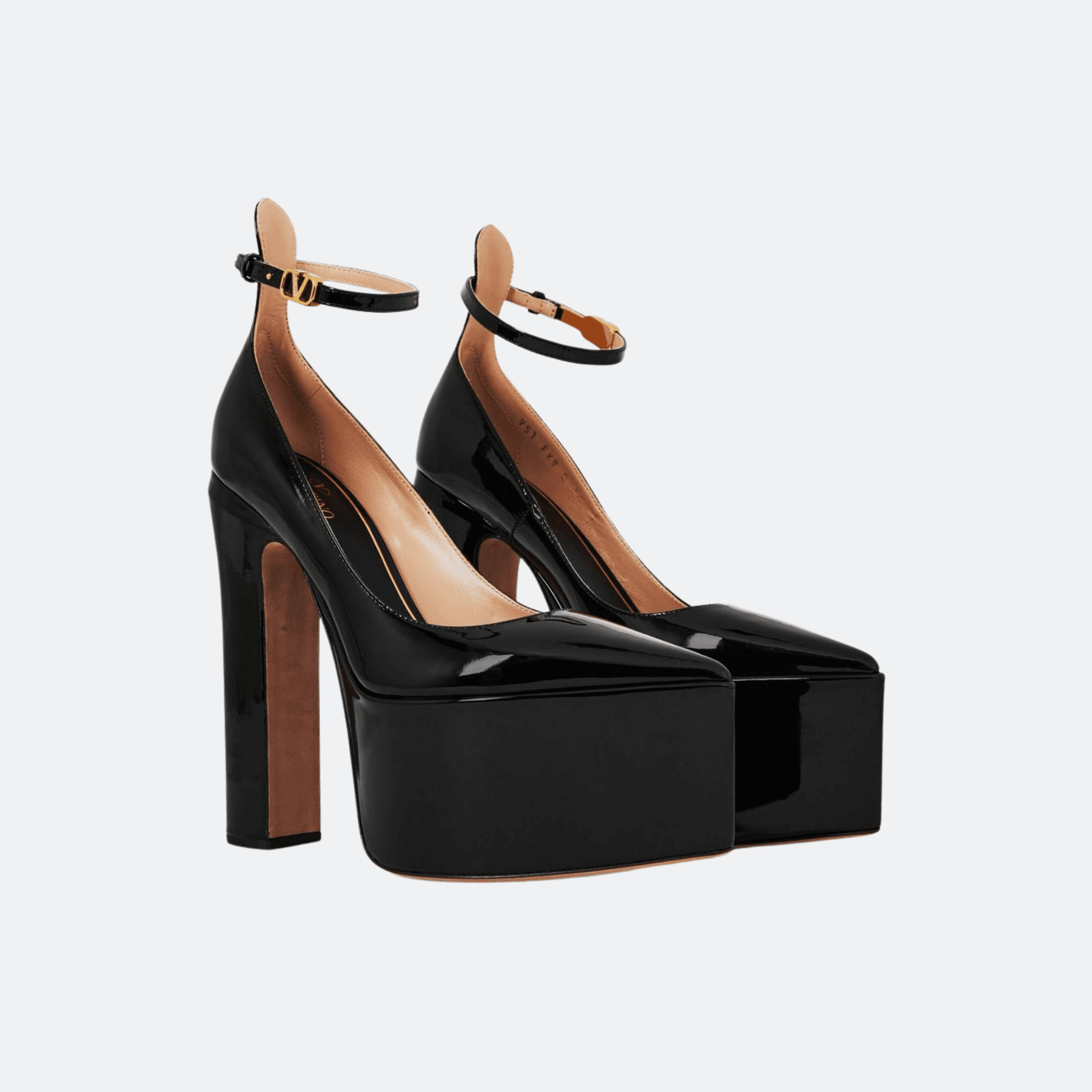 Valentino Garavani VLogo Ankle-Strap Platform Pumps – Black Patent alternate