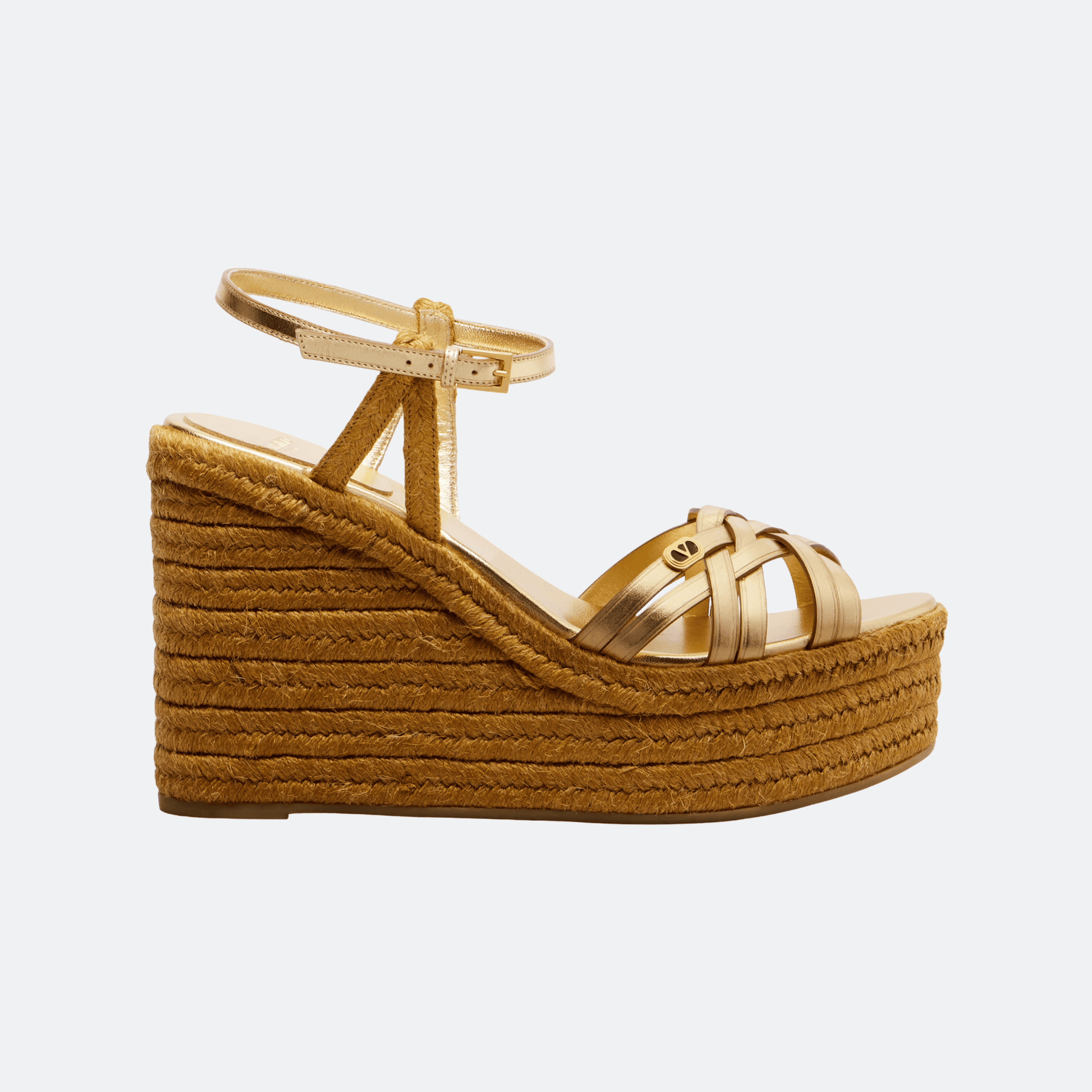 Valentino Garavani VLogo Leather Espadrille Wedges for Women - Gold
