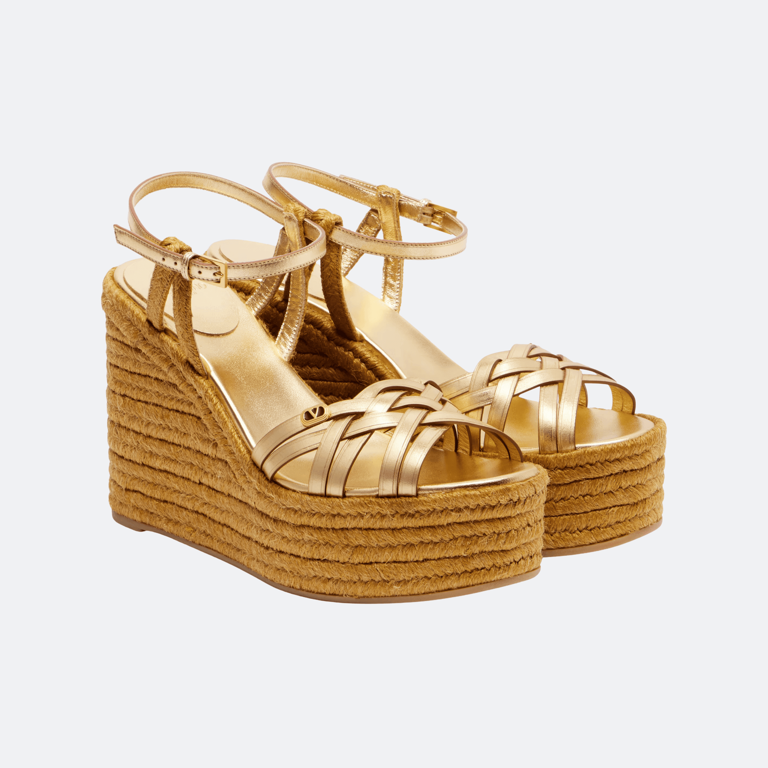 Valentino Garavani VLogo Leather Espadrille Wedges for Women - Gold alternate