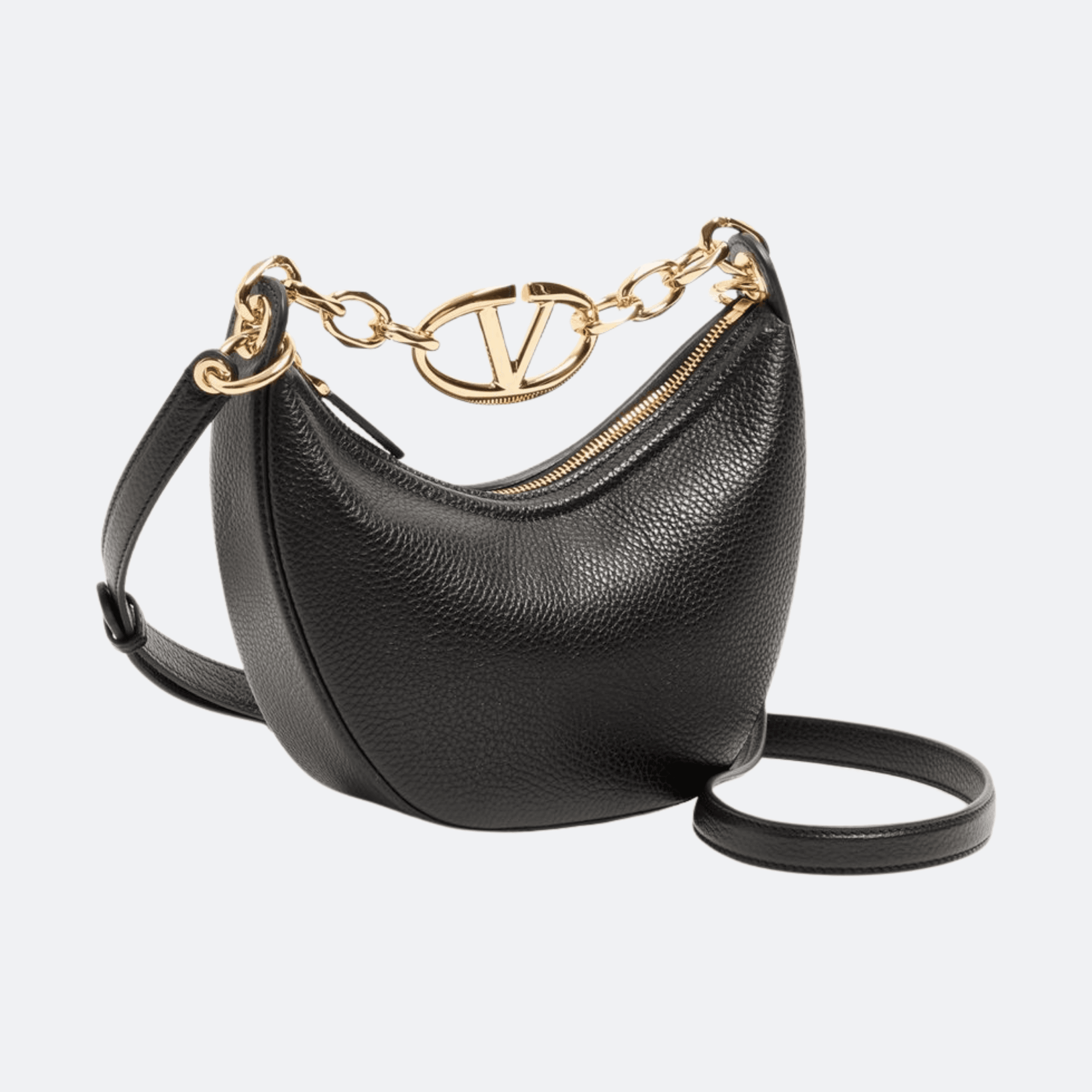 Valentino Mini Hobo Vlogo Moon Bag In Grainy Calfskin With Chain For Women - Black alternate