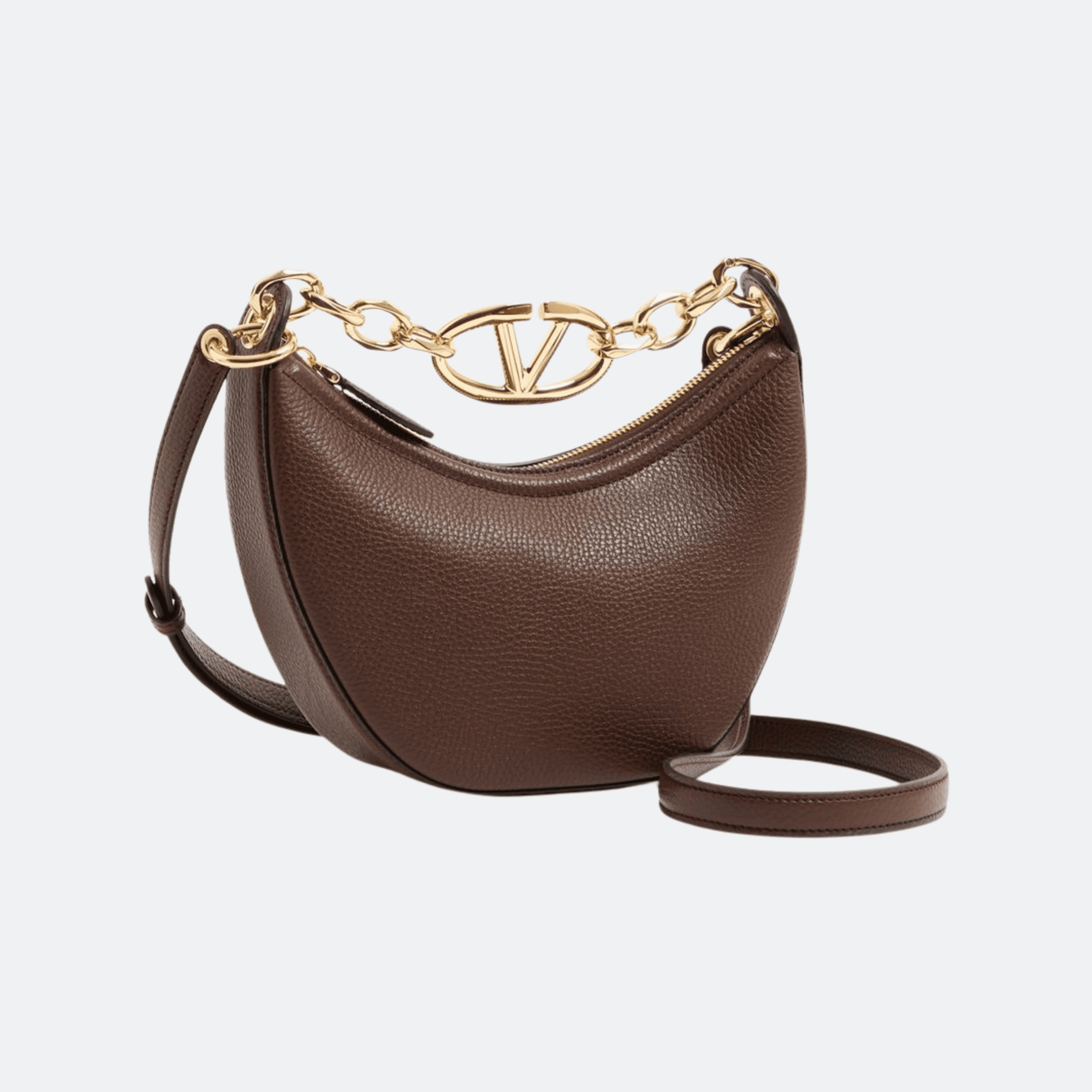 Valentino Mini Hobo Vlogo Moon Bag In Grainy Calfskin With Chain For Women - Brown alternate