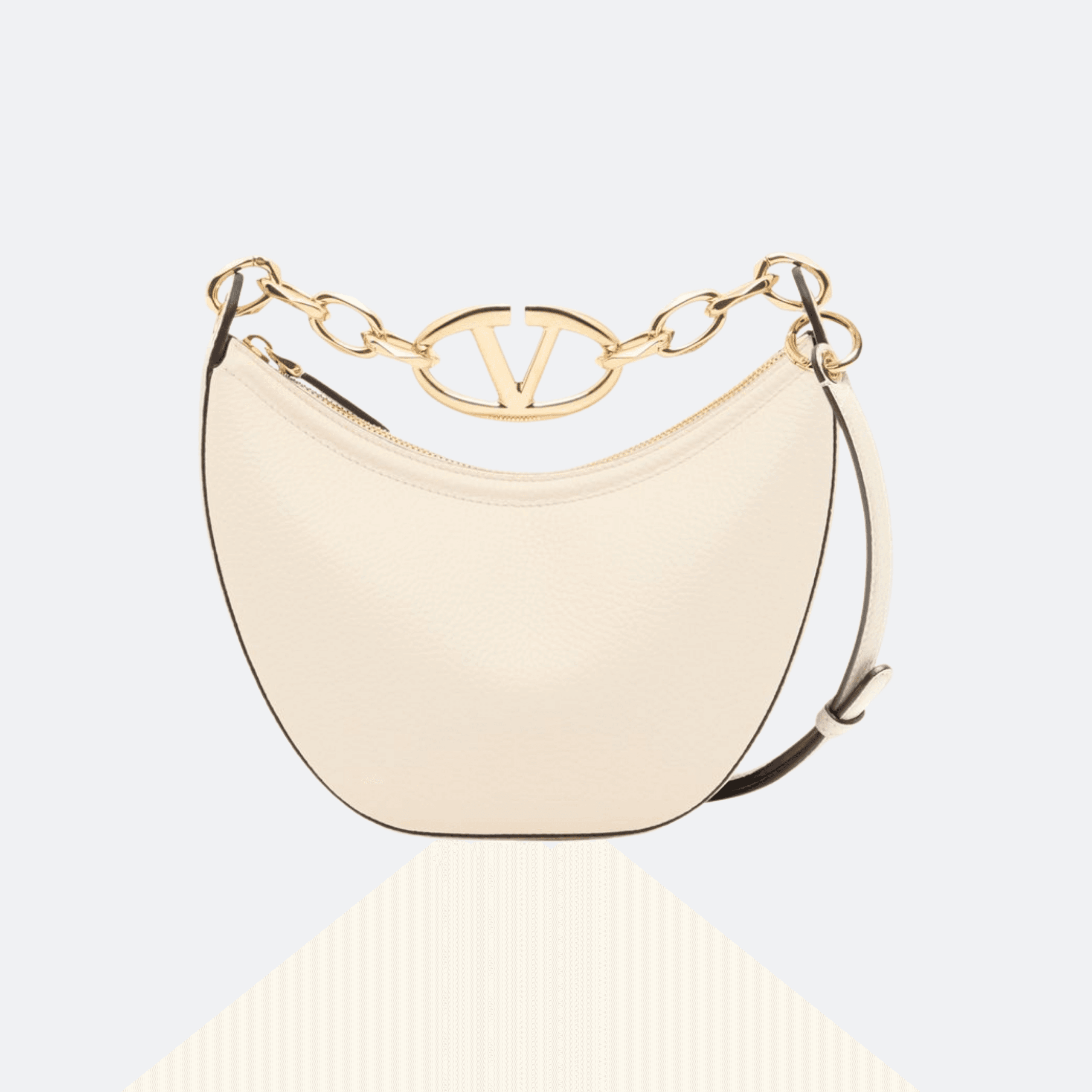 Valentino Mini Hobo Vlogo Moon Bag In Grainy Calfskin With Chain For Women - Ivory