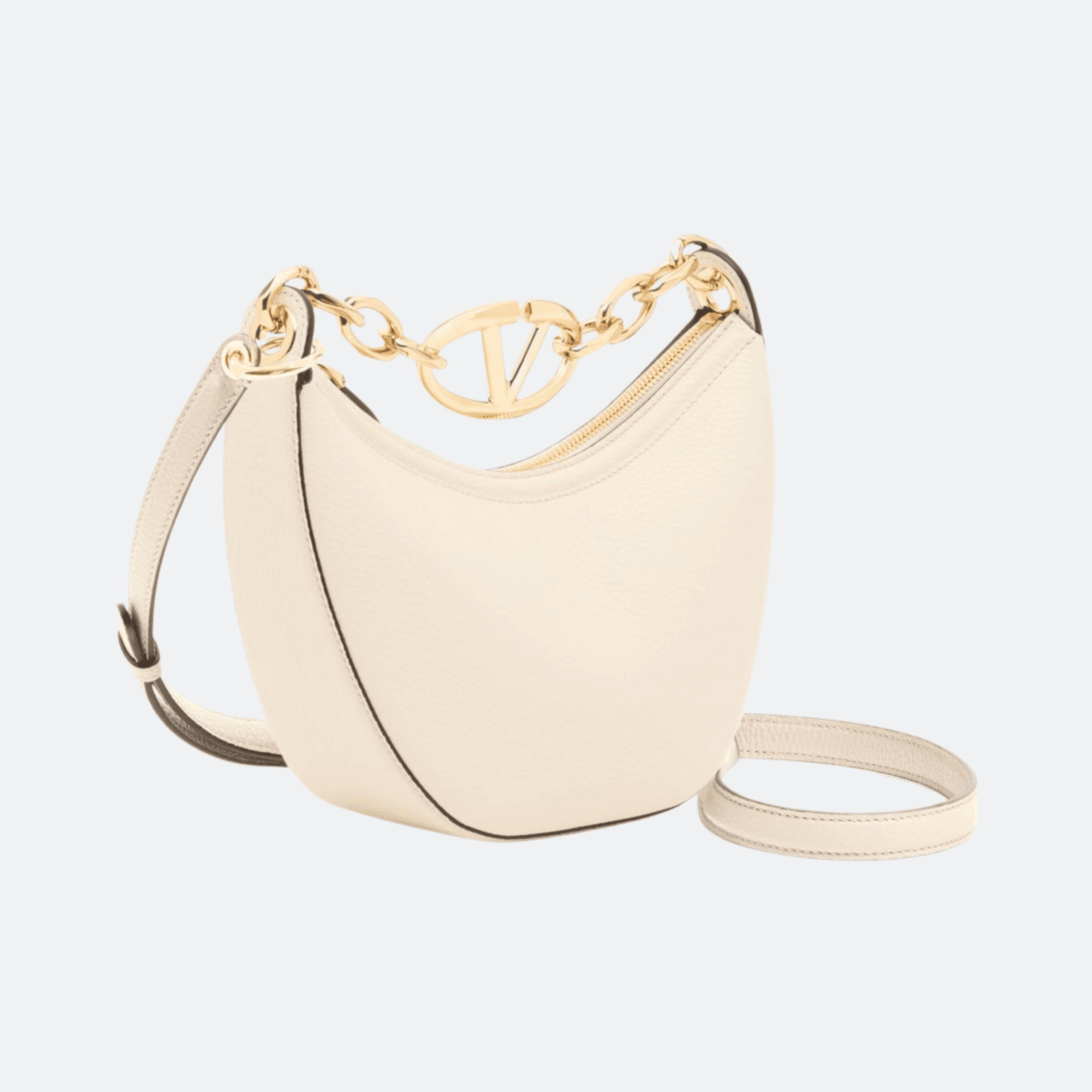 Valentino Mini Hobo Vlogo Moon Bag In Grainy Calfskin With Chain For Women - Ivory alternate