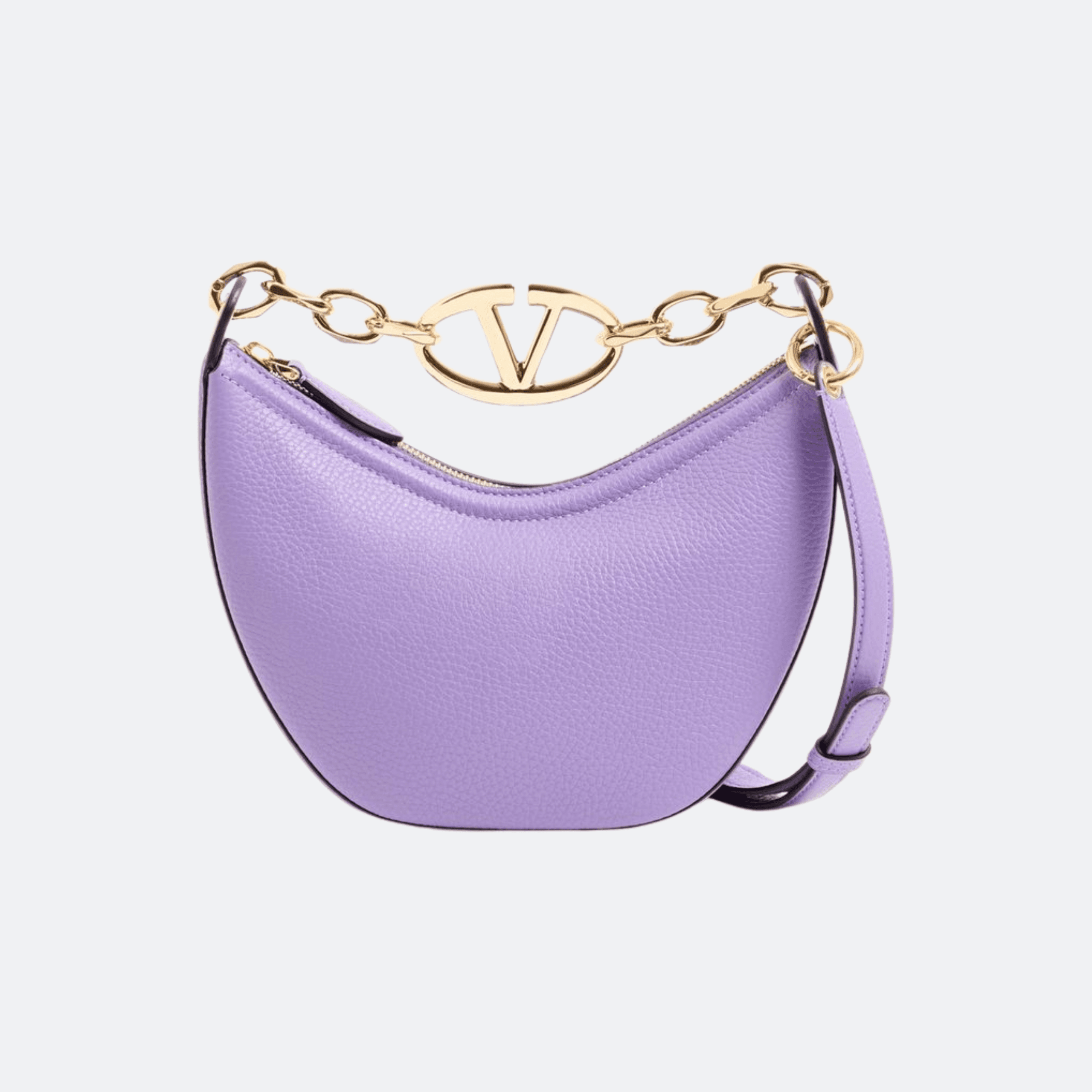 Valentino Mini Hobo Vlogo Moon Bag In Grainy Calfskin With Chain For Women - Lavender