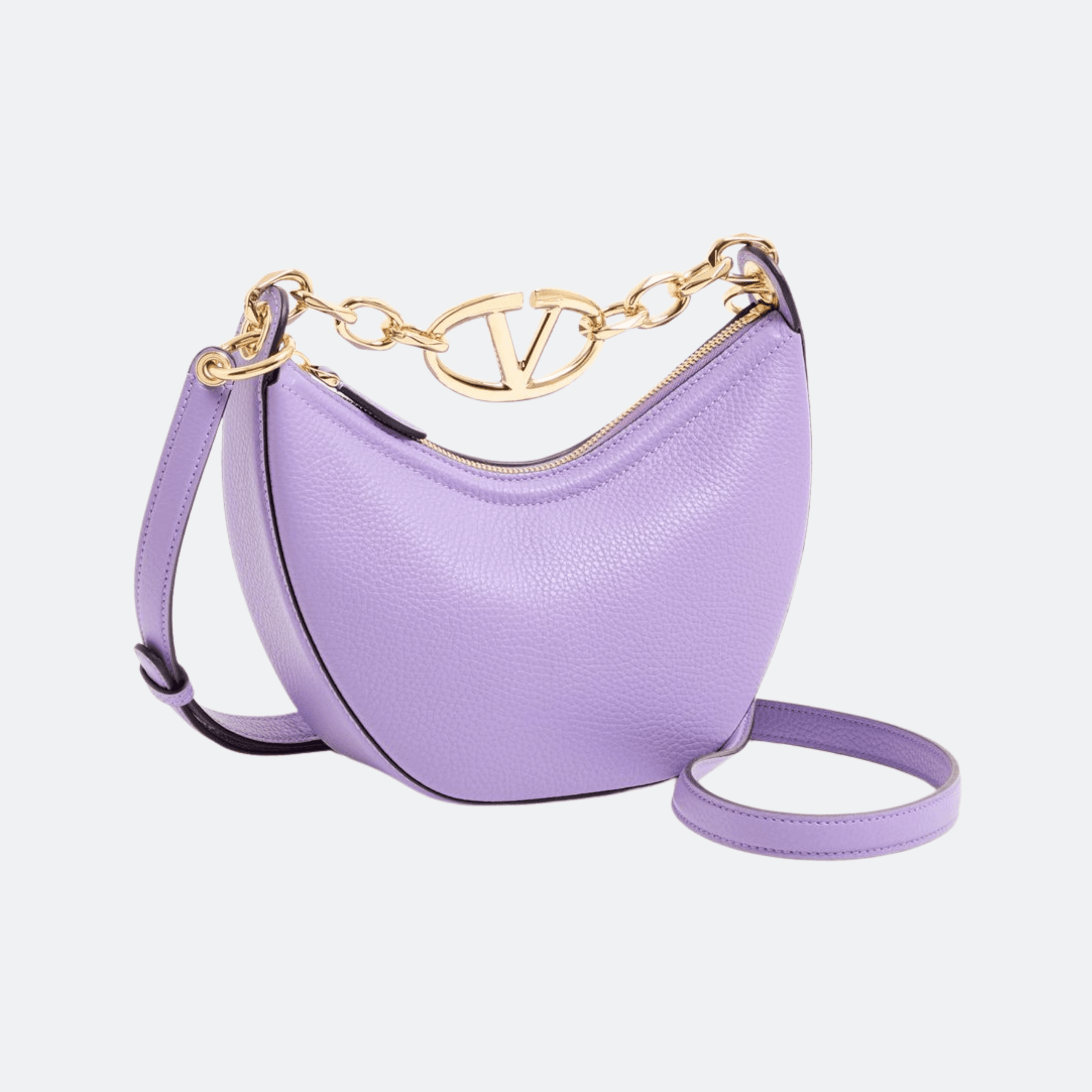 Valentino Mini Hobo Vlogo Moon Bag In Grainy Calfskin With Chain For Women - Lavender alternate