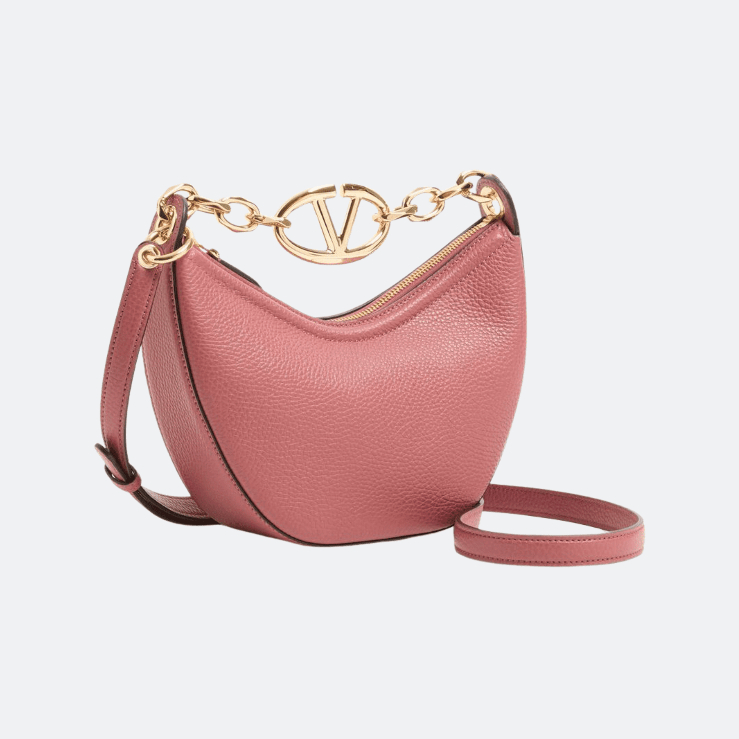 Valentino Mini Hobo Vlogo Moon Bag In Grainy Calfskin With Chain For Women - Pink alternate