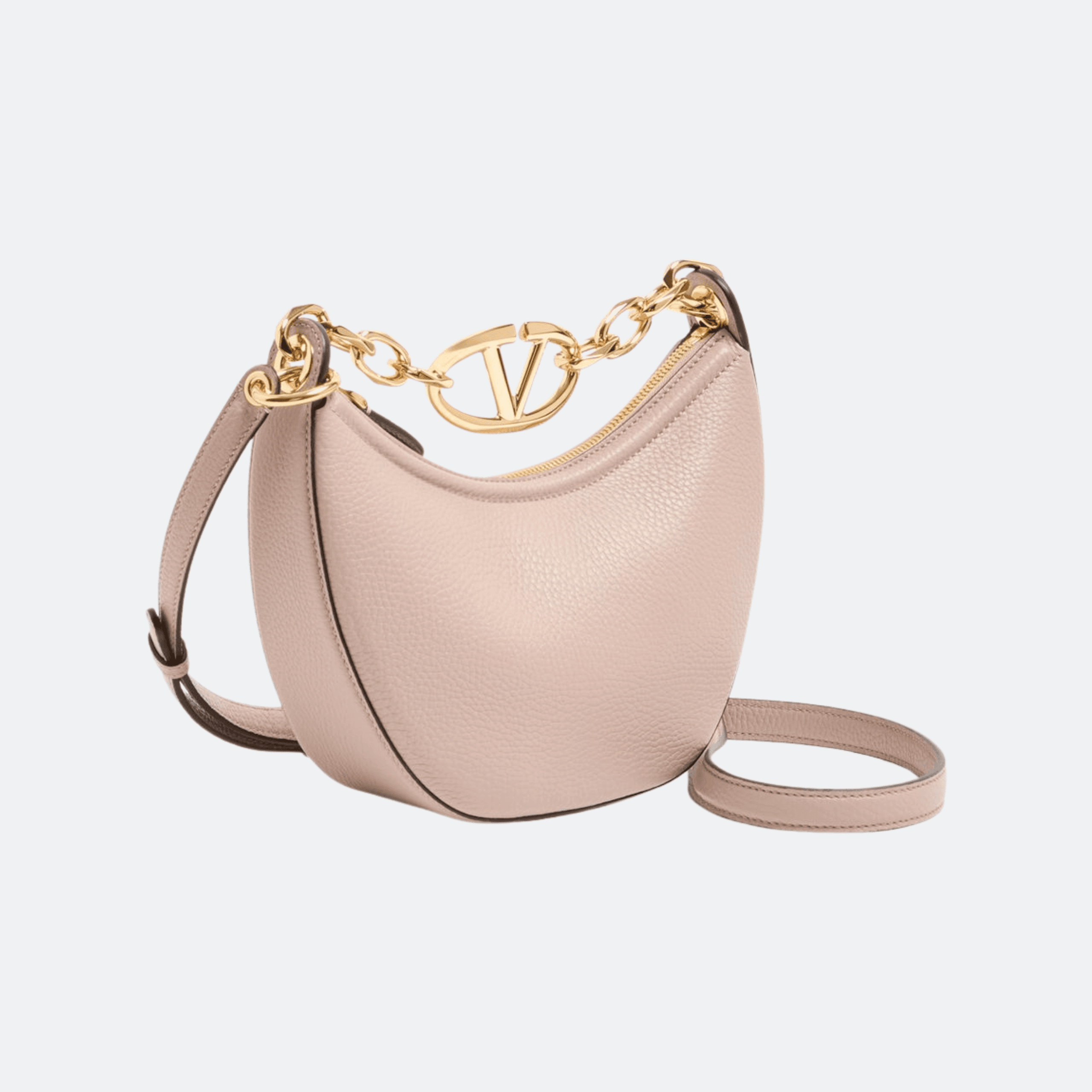 Valentino Mini Hobo Vlogo Moon Bag In Grainy Calfskin With Chain For Women - Powder alternate