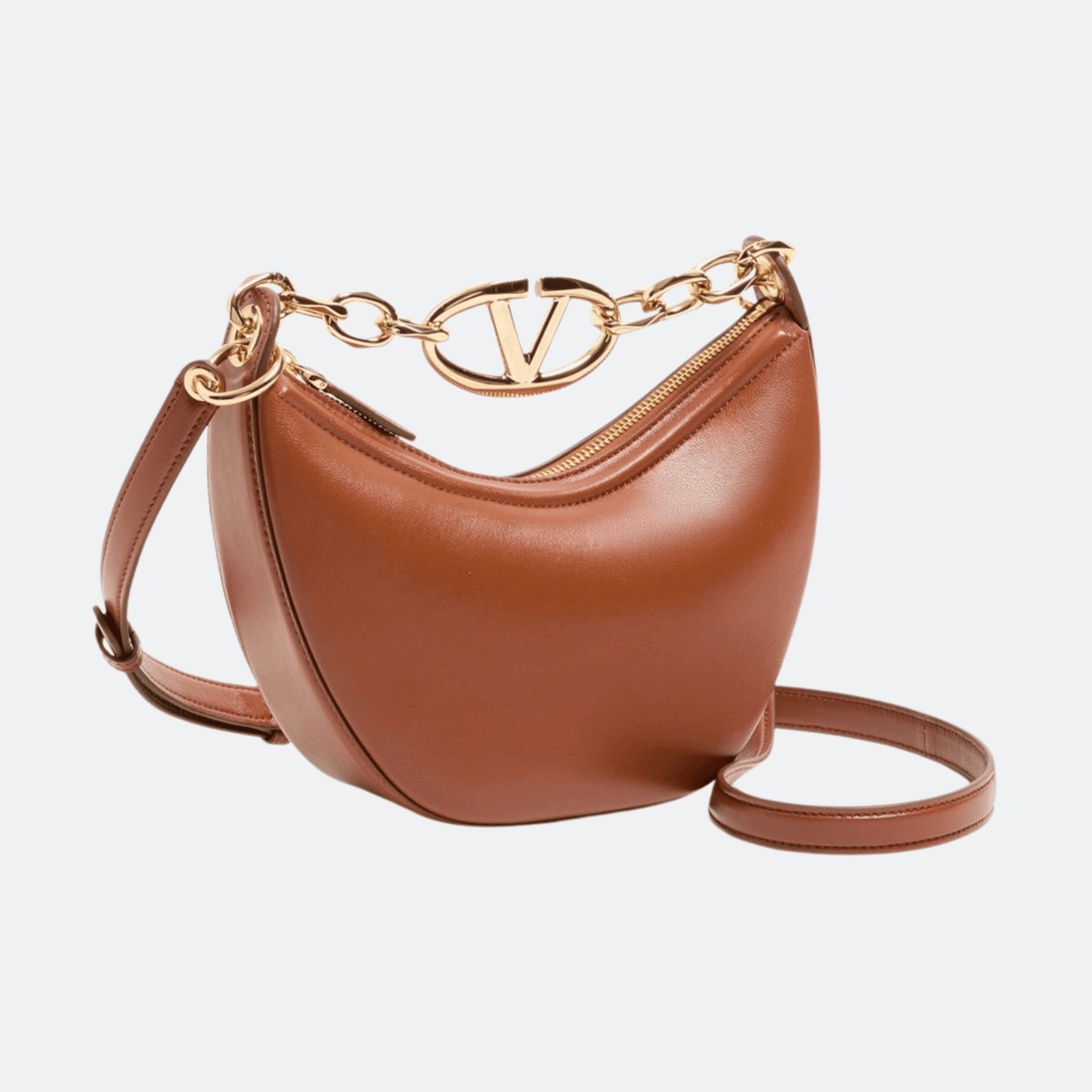 Valentino Mini Hobo Vlogo Moon Bag In Nappa With Chain For Women - Cognac alternate