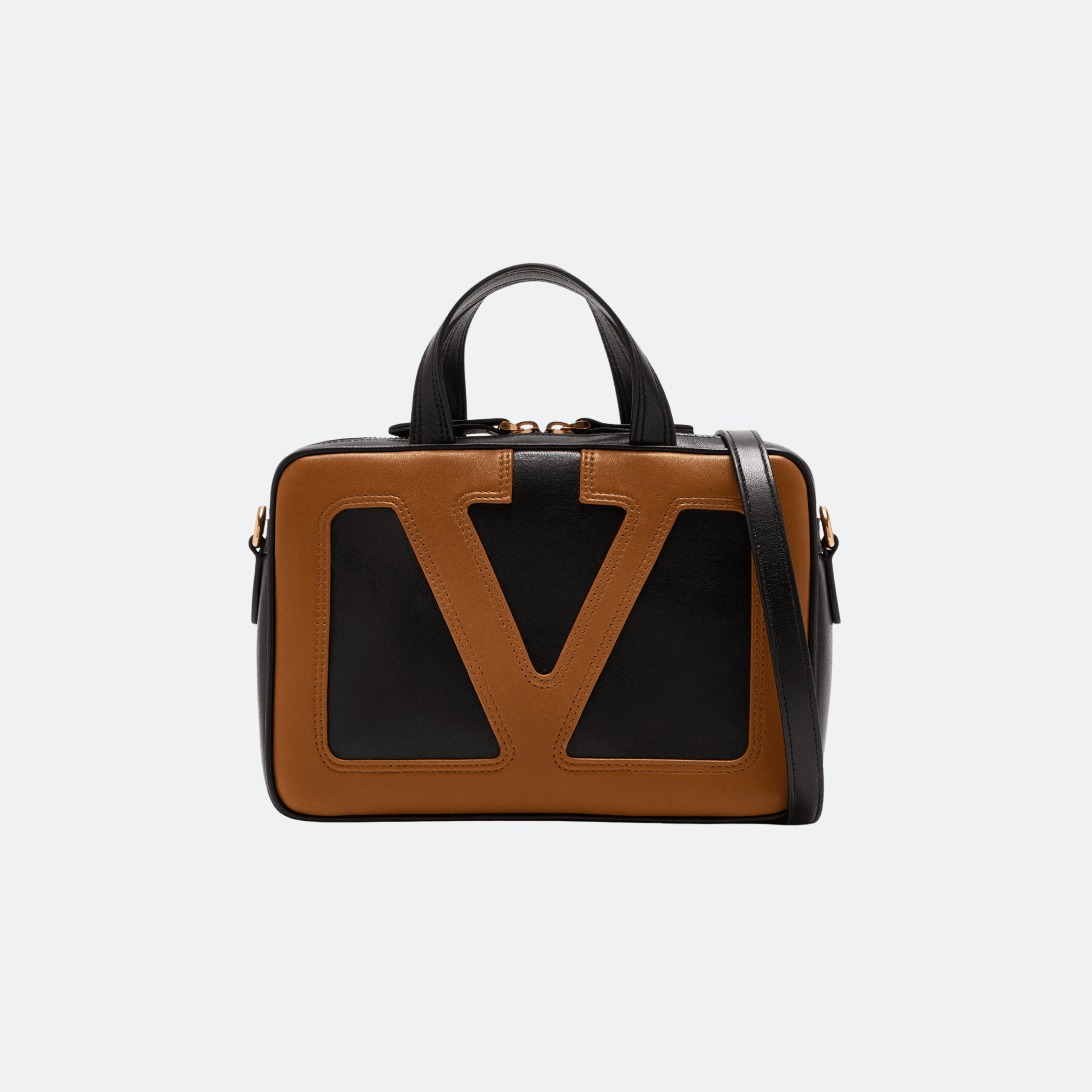 Valentino Viva Superstar Small Tote Bag For Women - Cognac / Black