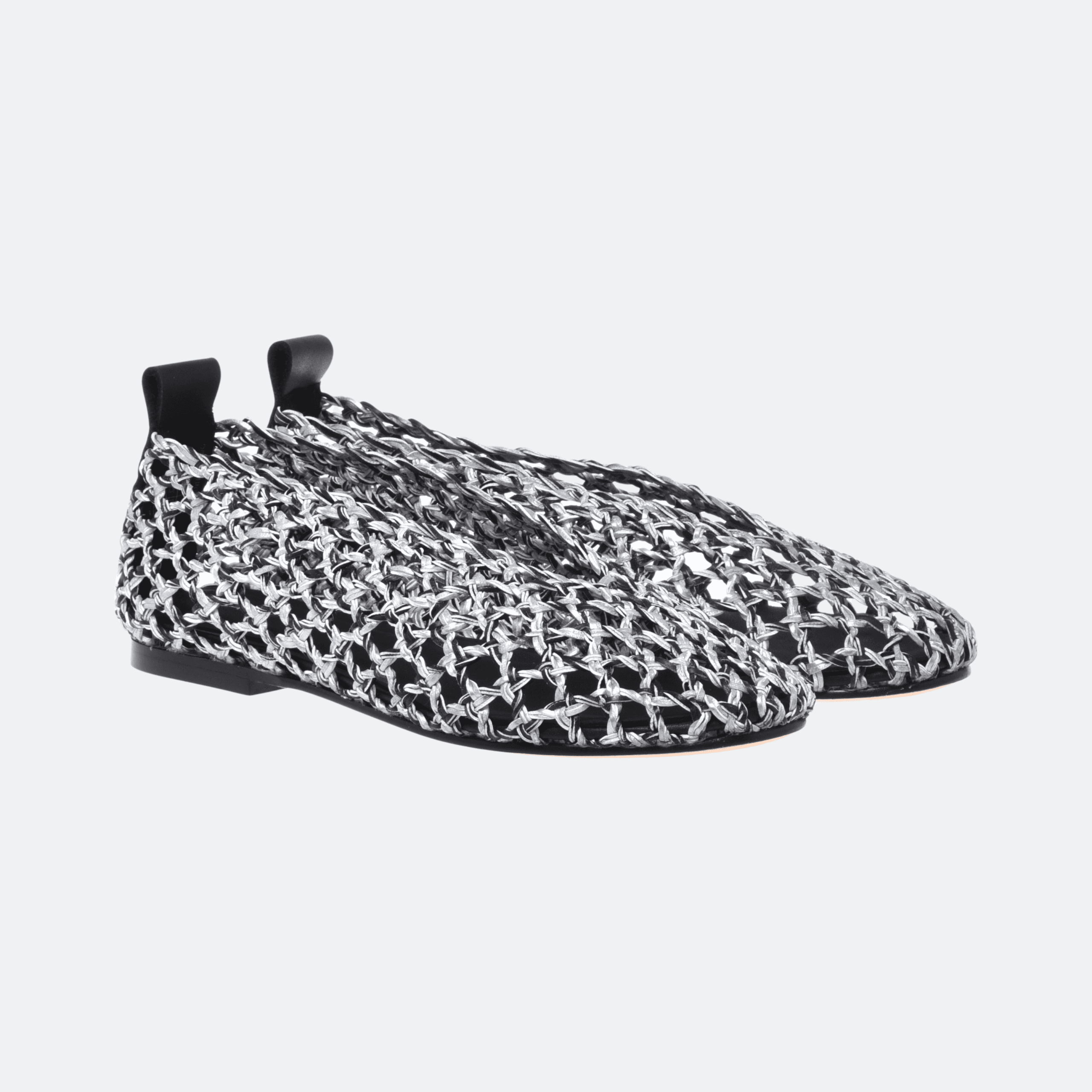 Baldinini Ballerina Shoes In Braided Black And Silver Faux Leather For Women - Black Silver alternate