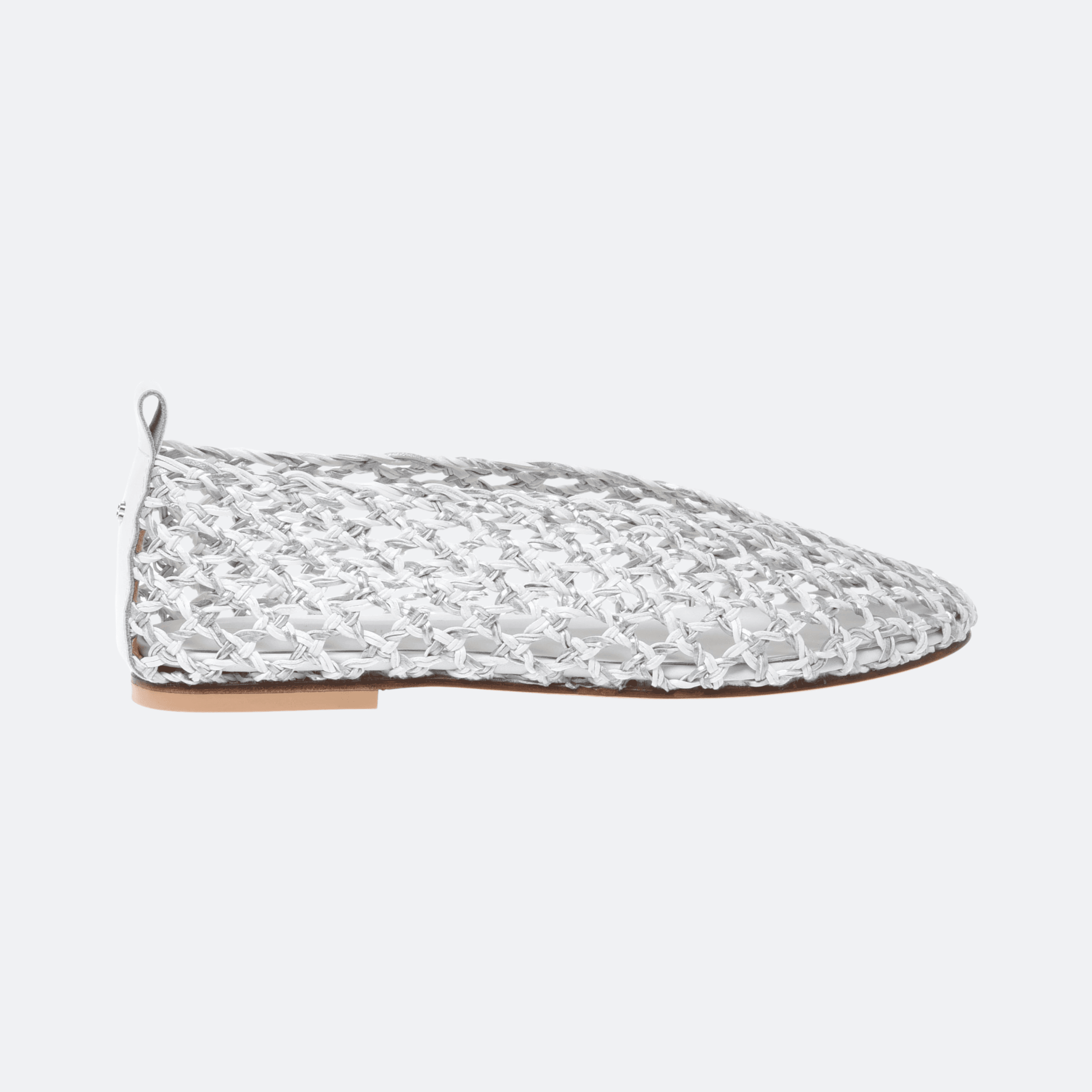 Baldinini Ballerina Shoes In Braided White And Silver Faux Leather For Women - White Silver