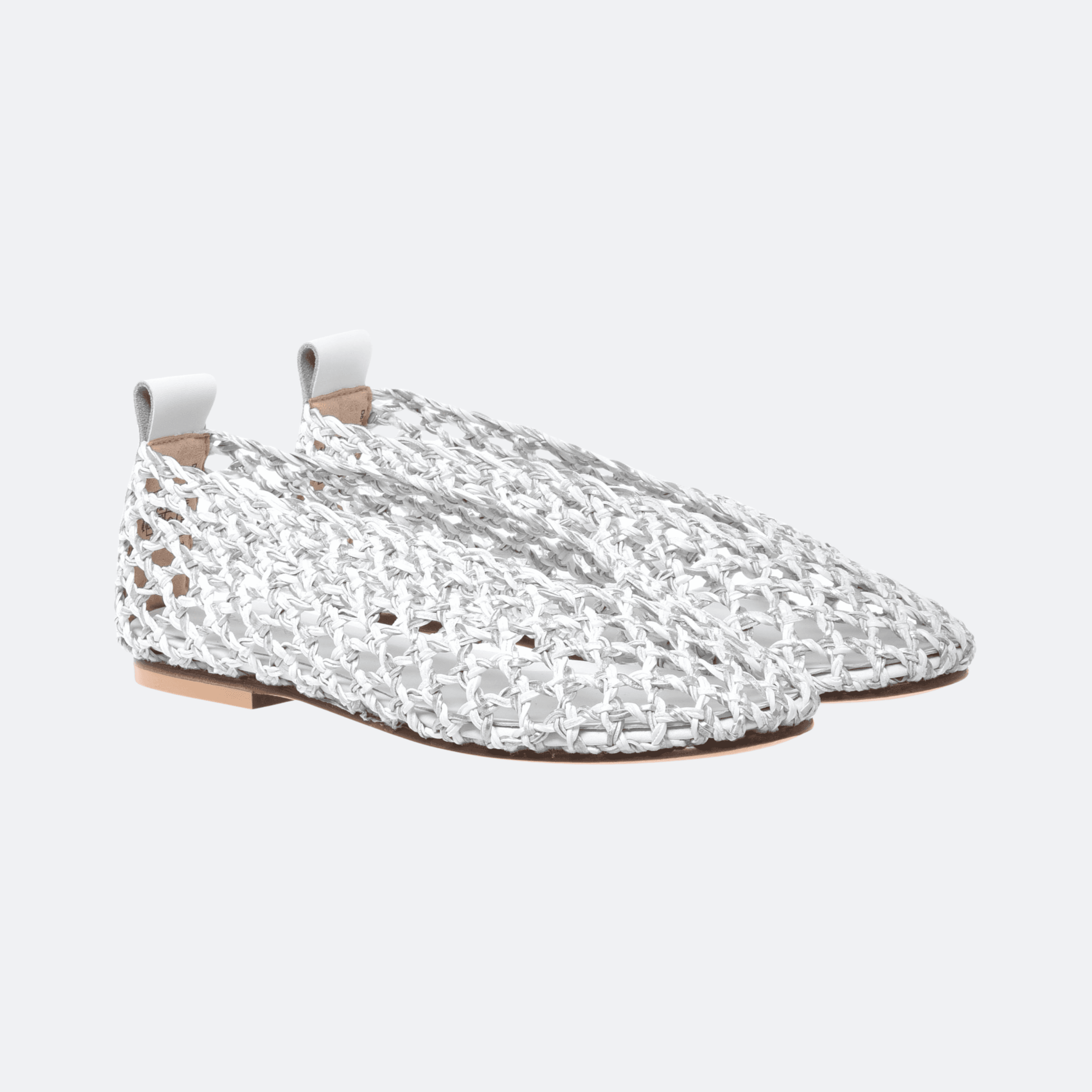 Baldinini Ballerina Shoes In Braided White And Silver Faux Leather For Women - White Silver alternate