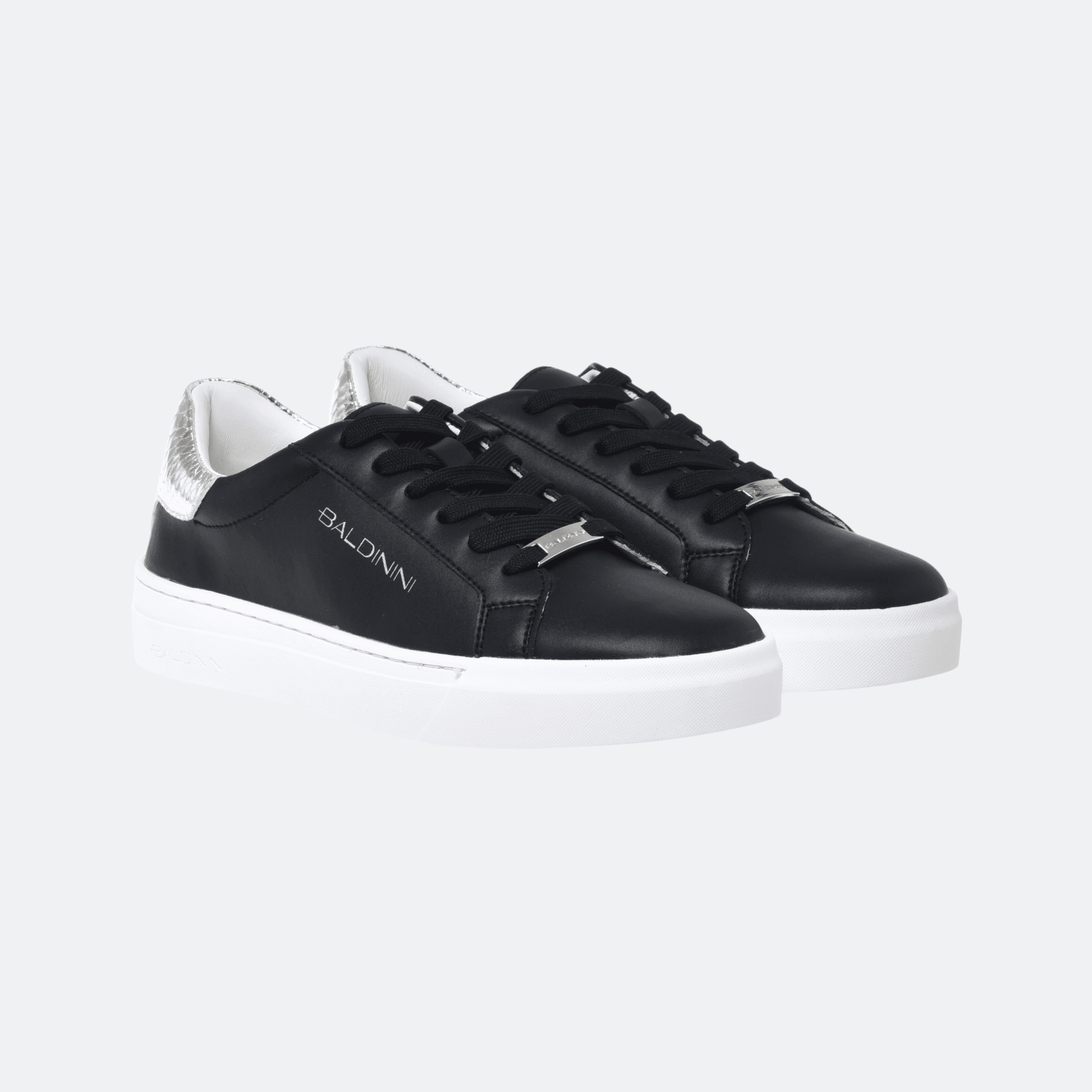 Baldinini Sneaker In Leather And Laminated Python Print Leather For Women - Silver-black alternate