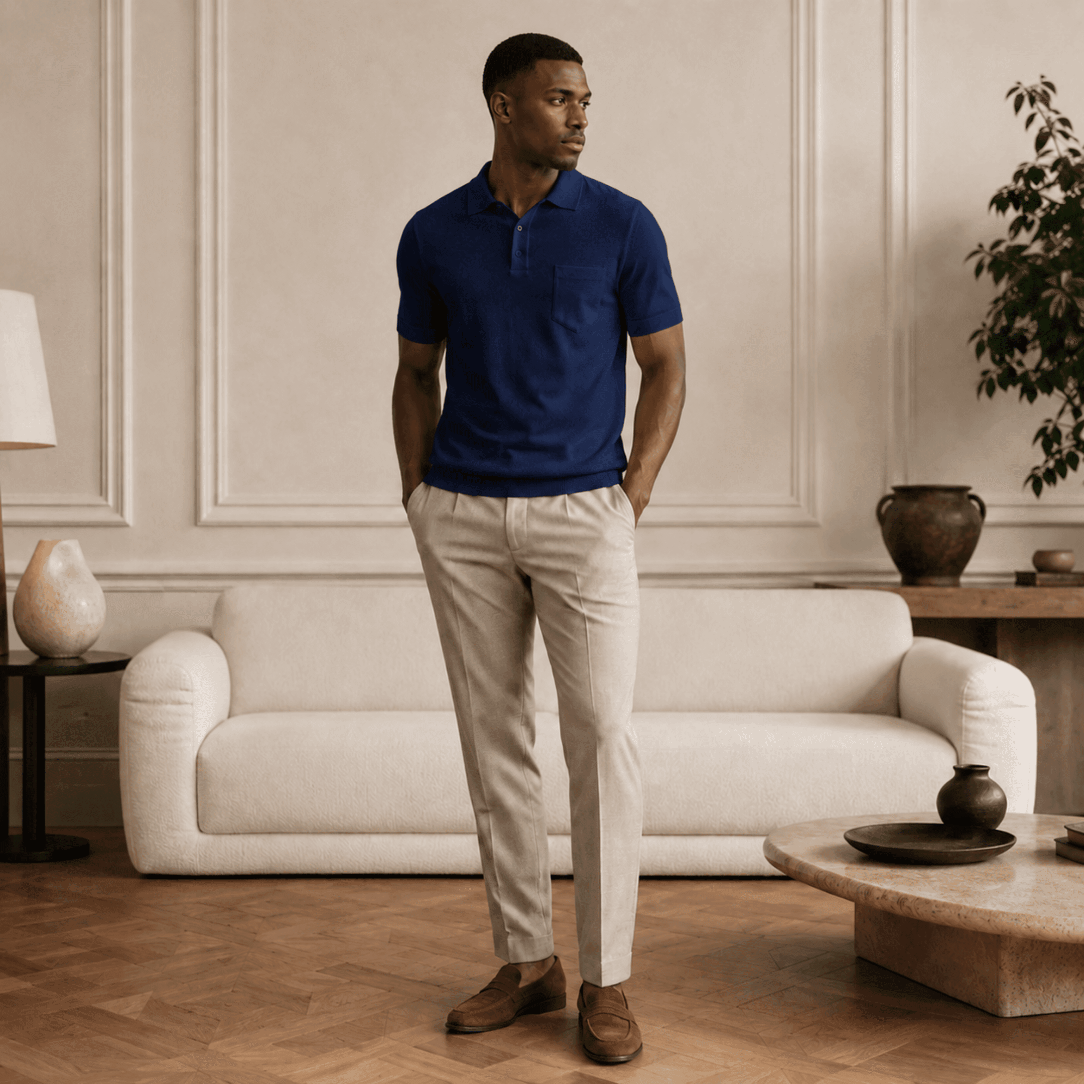Boggi Milano Knitted Cotton Polo T-Shirt For Men - Navy Blue (M-XL in Stock) alternate