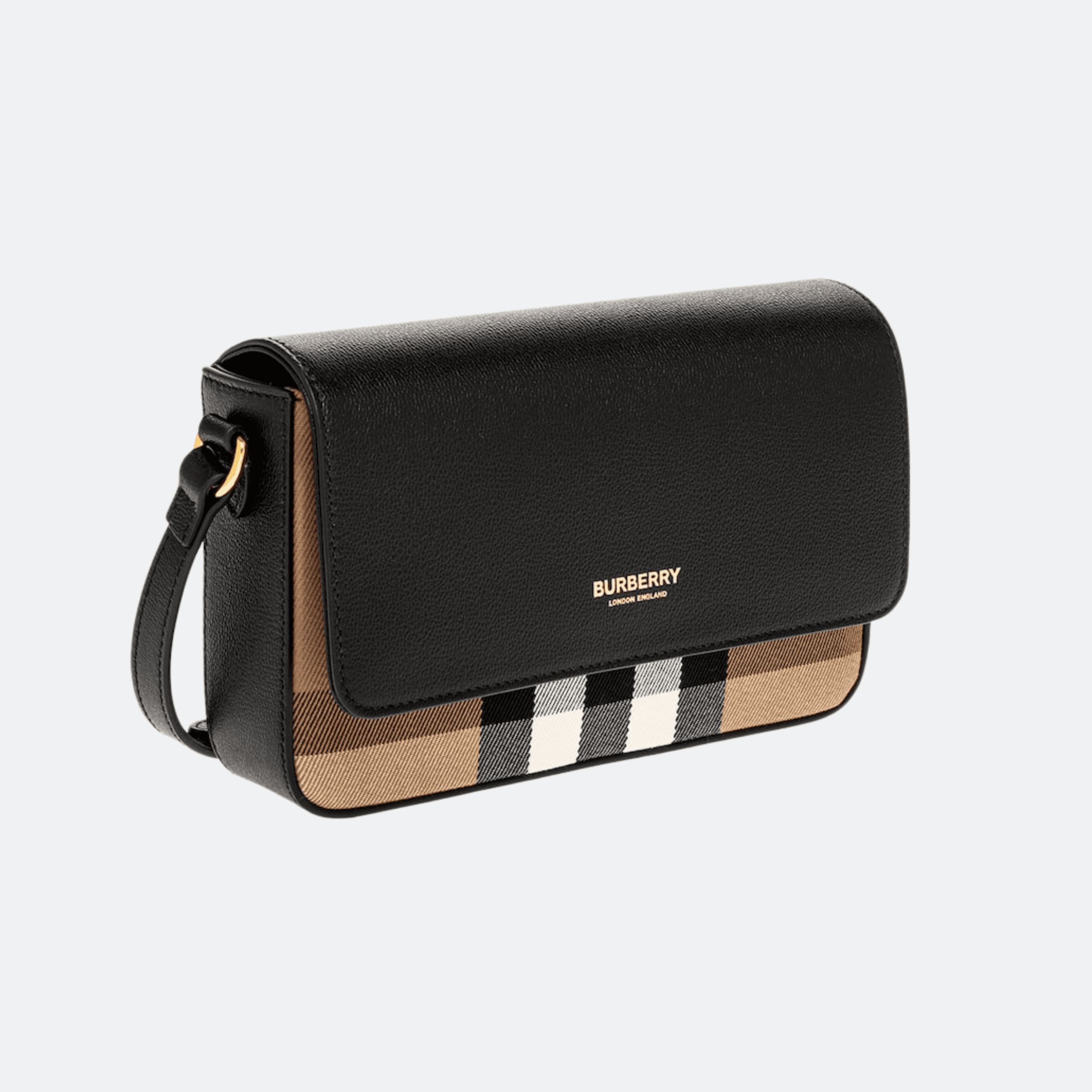 Burberry Hampshire Small House Check & Leather Crossbody Bag For Women - Black/Archive Beige alternate