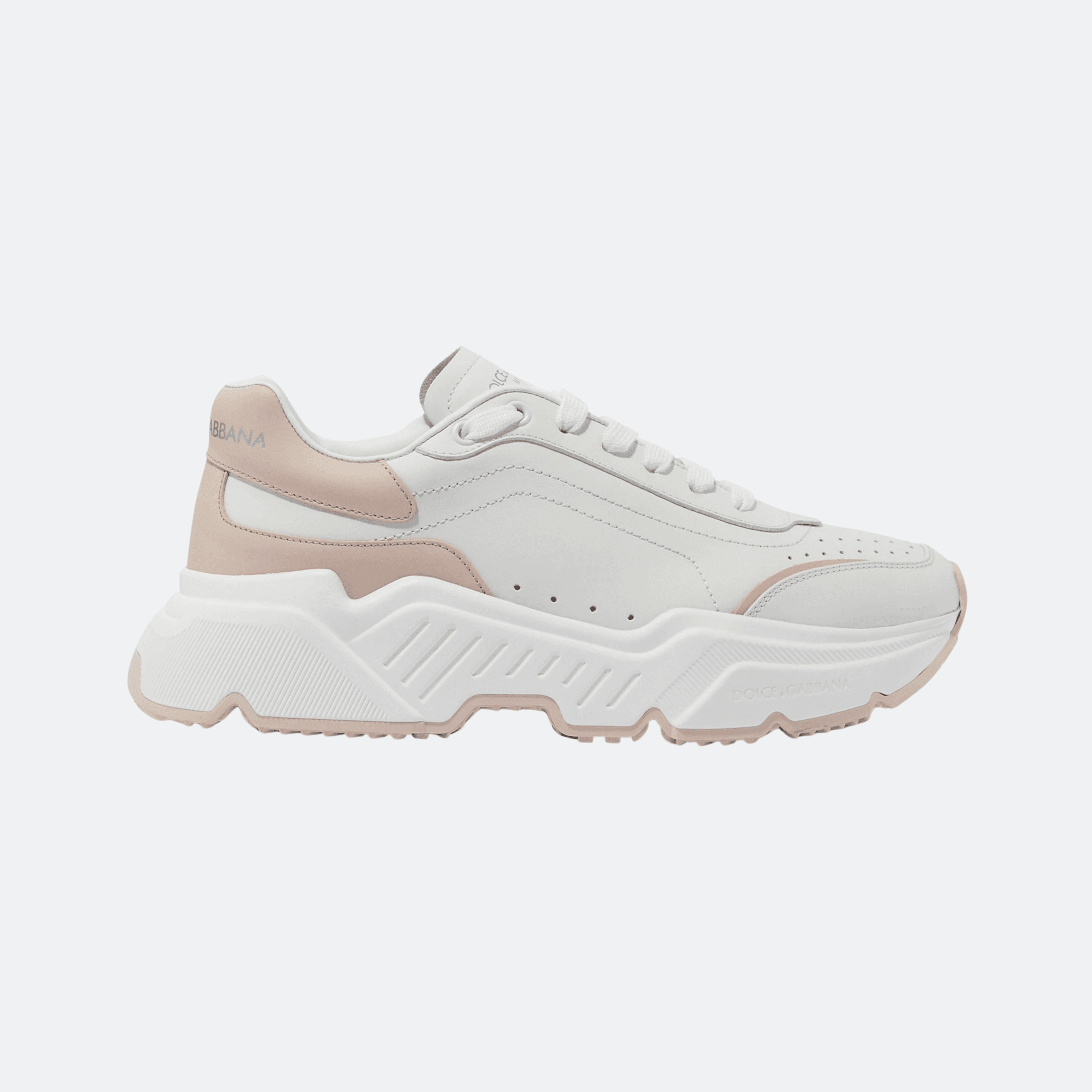 Dolce & Gabbana Daymaster Sneakers In Calfskin Nappa Leather For Women - White/Powder Pink