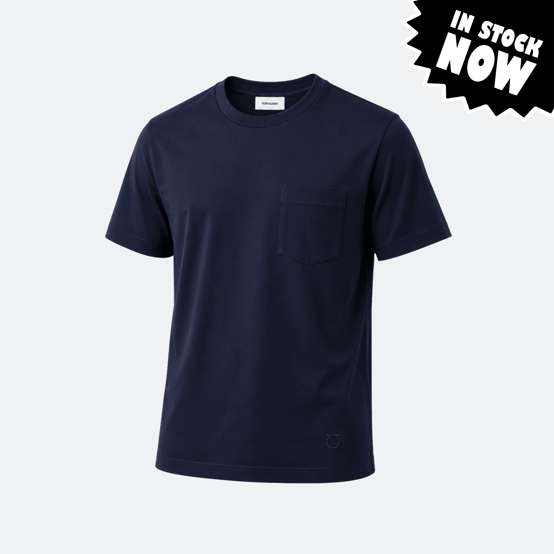 Ferragamo Cotton Jersey T-Shirt for Men with Chest Pocket - Navy (L,XL in Stock)