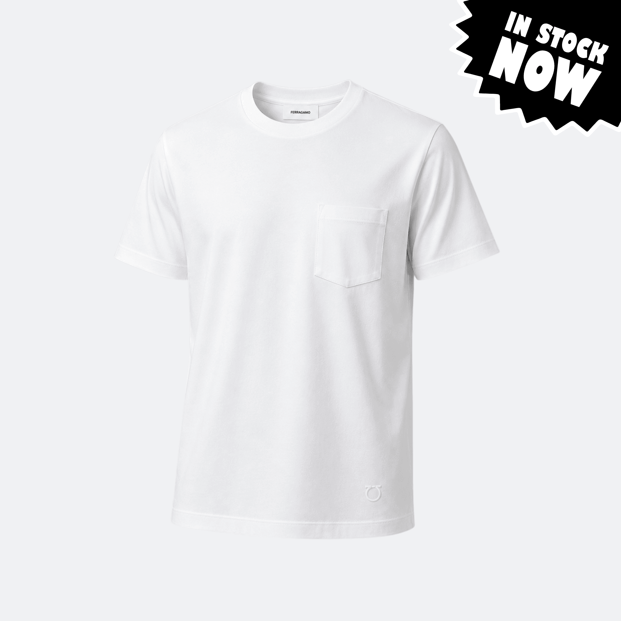Ferragamo Cotton Jersey T-Shirt for Men with Chest Pocket - White (M,L in Stock)