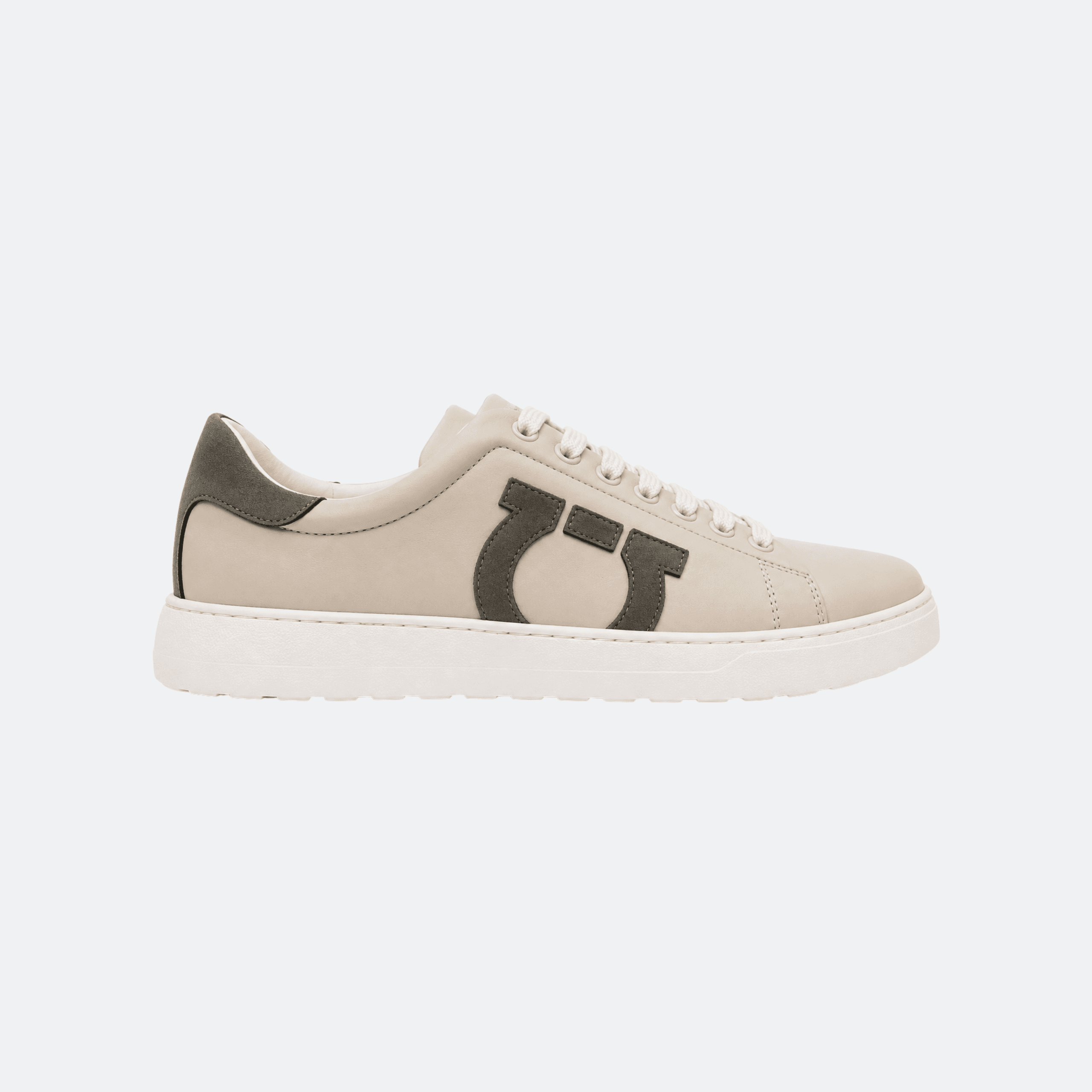 Ferragamo Men’s Leather Sneakers with Tonal Gancini Detail - Beige/Taupe