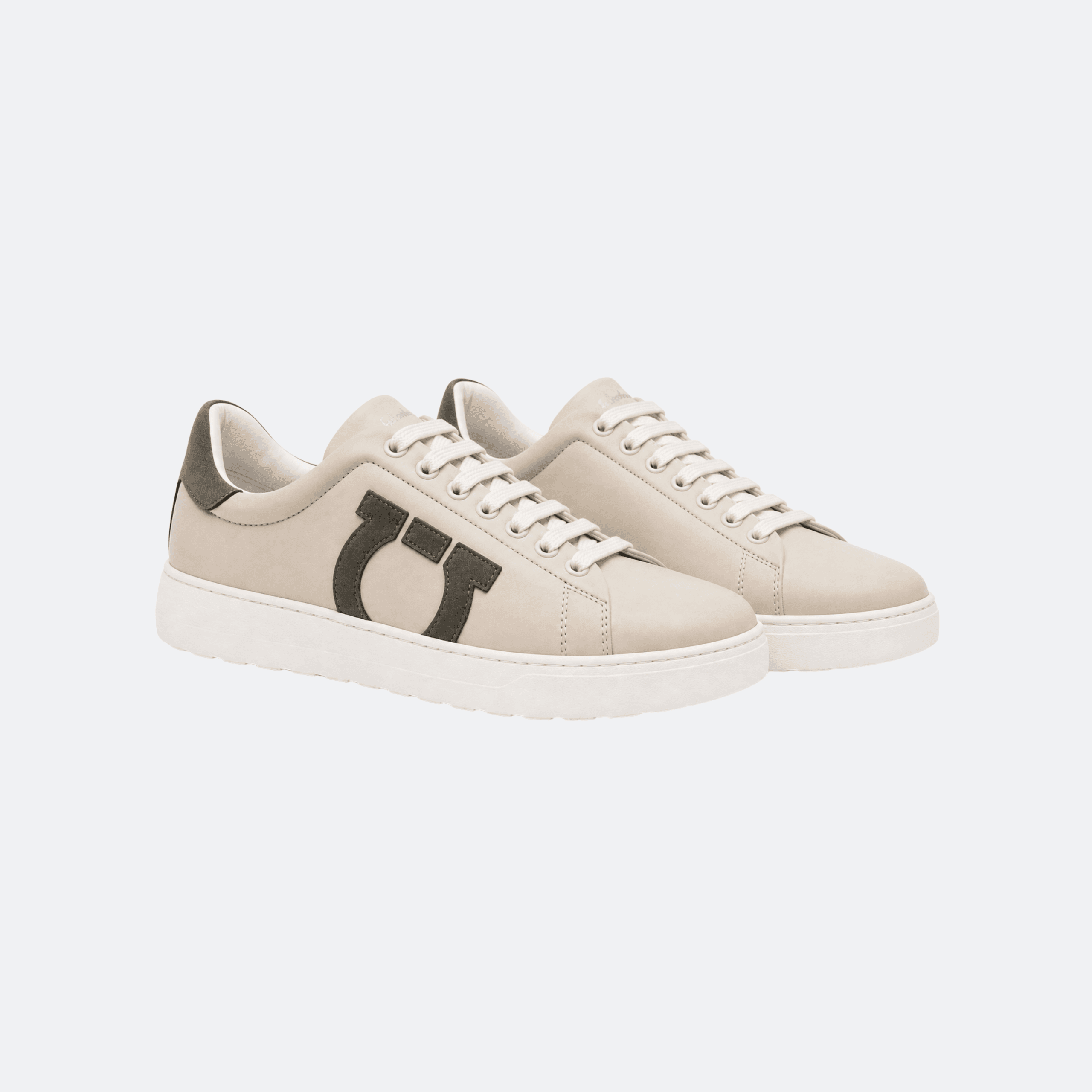 Ferragamo Men’s Leather Sneakers with Tonal Gancini Detail - Beige/Taupe alternate