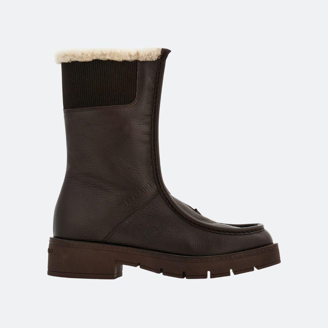 Ferragamo Montse Brown Leather Women Boots