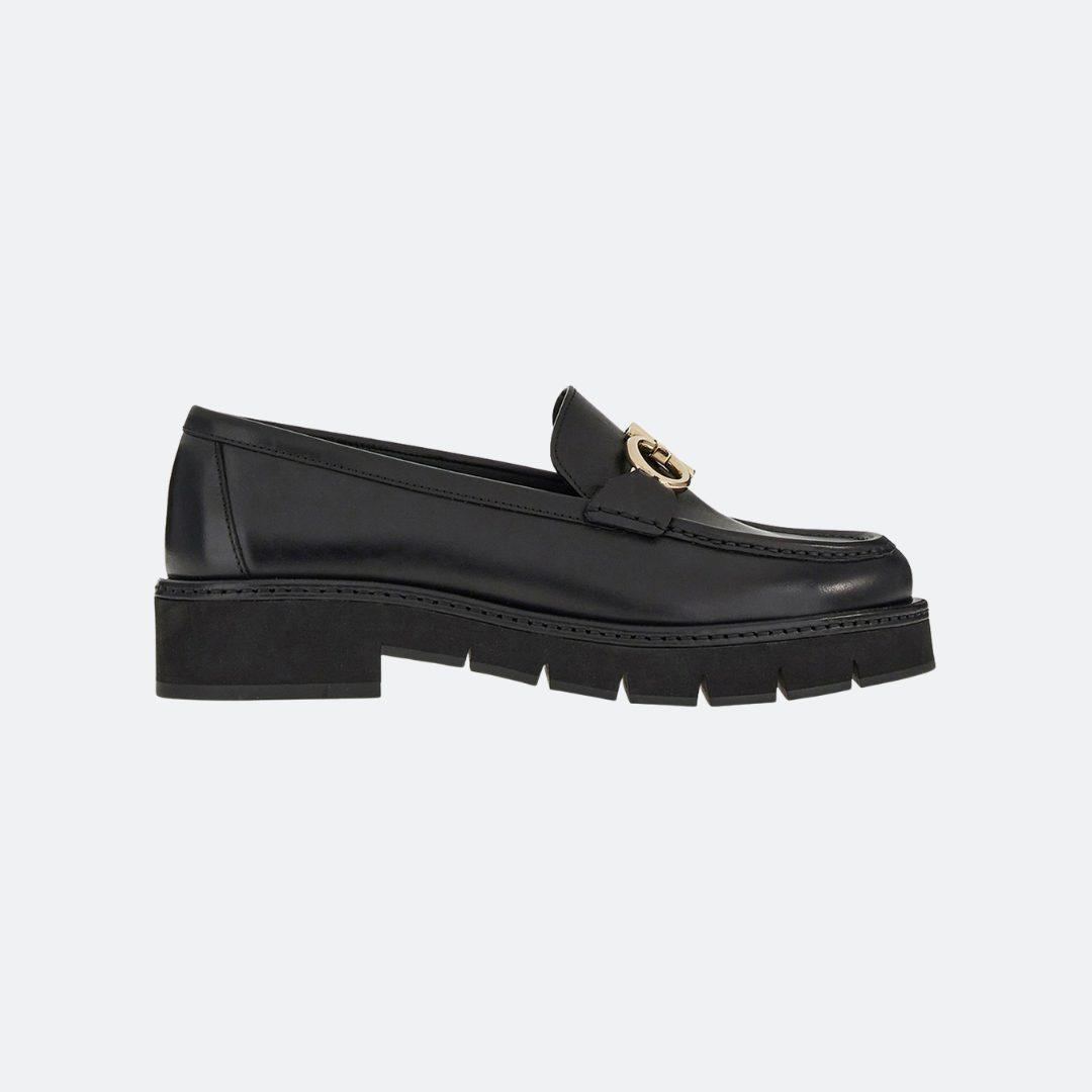 Ferragamo New Rolo Black Leather Women Loafers