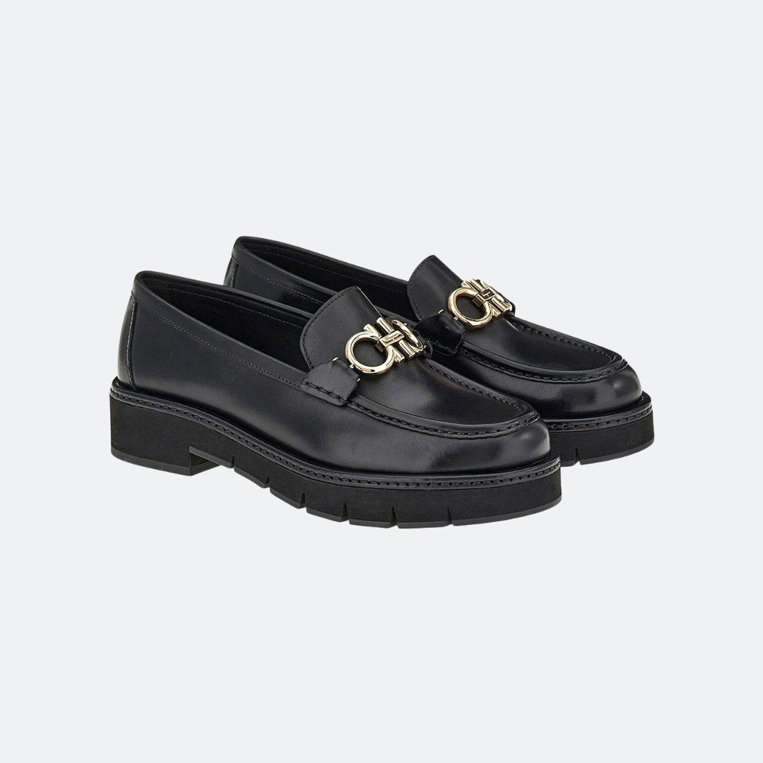 Ferragamo New Rolo Black Leather Women Loafers alternate