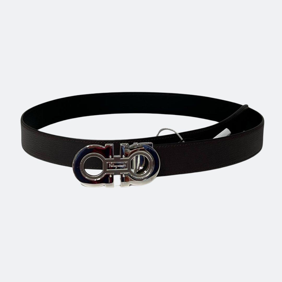 Ferragamo Reversible Black/Brown Belt With Silver Belt Buckle