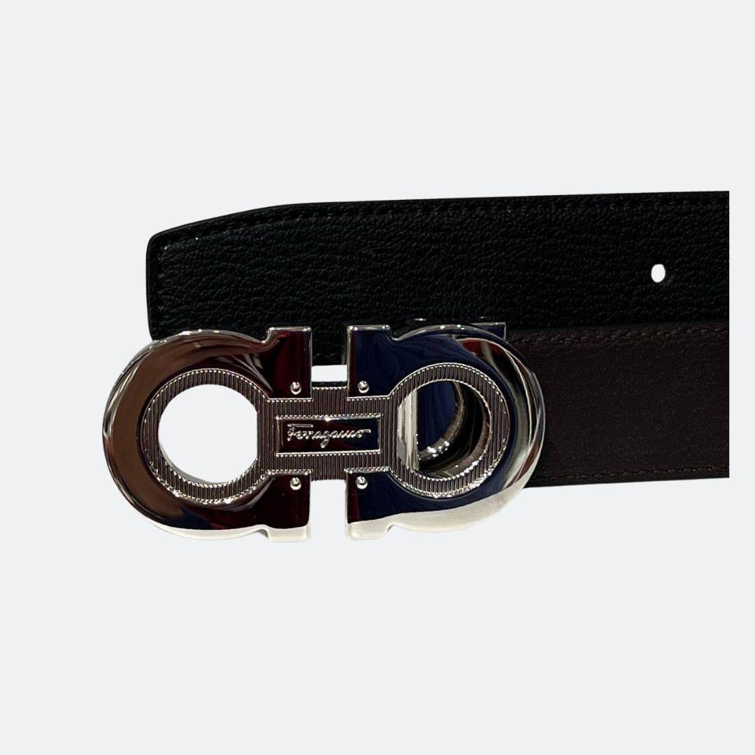 Ferragamo Reversible Black/Brown Belt With Silver Belt Buckle alternate