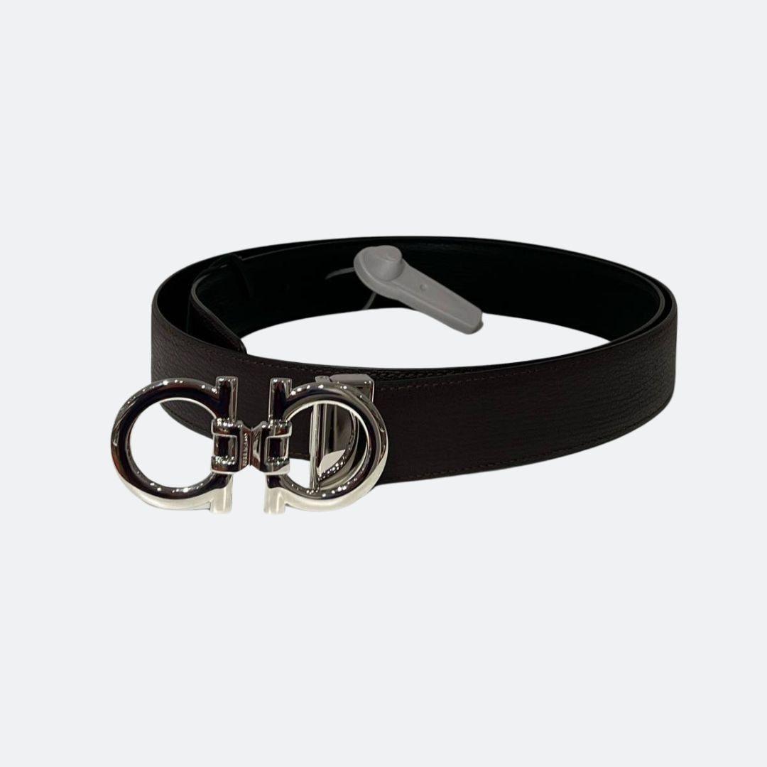 Ferragamo Reversible Black/Brown Belt With Silver Belt Buckle