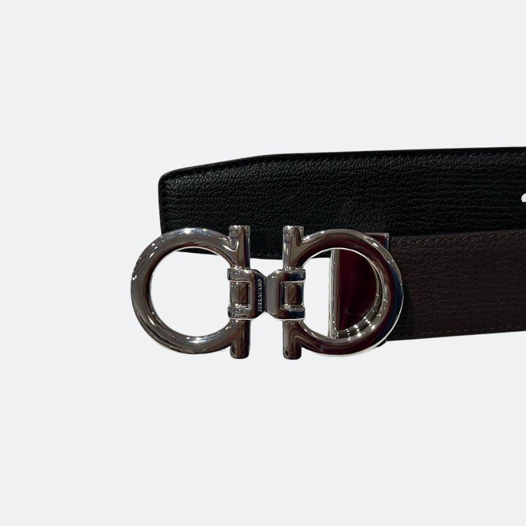Ferragamo Reversible Black/Brown Belt With Silver Belt Buckle alternate