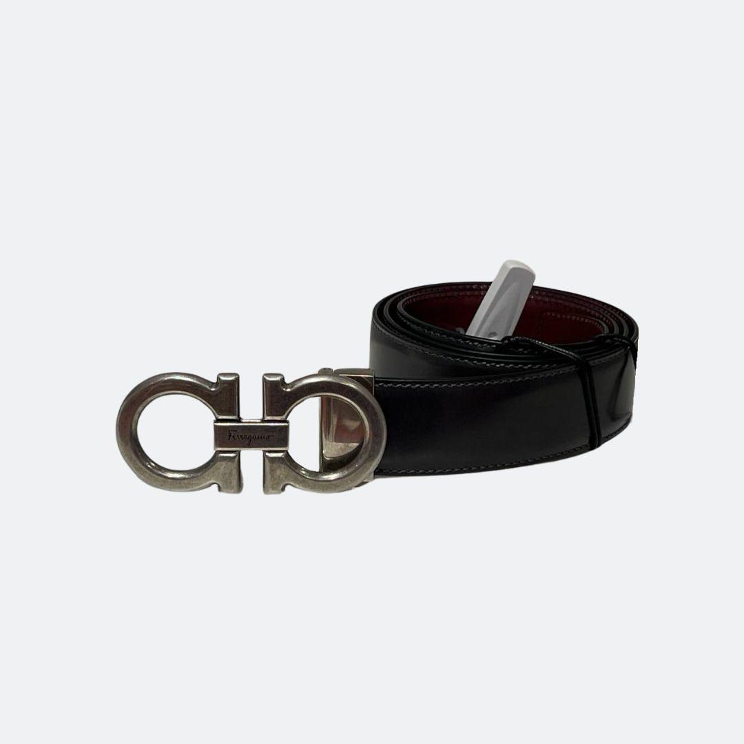 Ferragamo Reversible Black/Brown Belt With Silver Belt Buckle