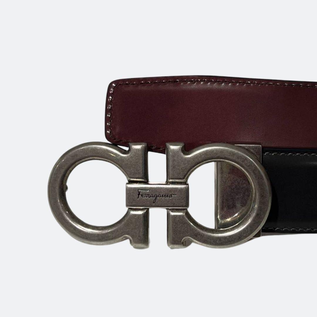 Ferragamo Reversible Black/Brown Belt With Silver Belt Buckle alternate