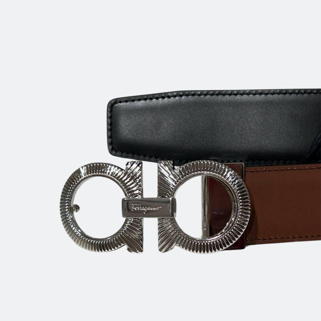 Ferragamo Reversible Black/Brown Belt With Silver Belt Buckle alternate