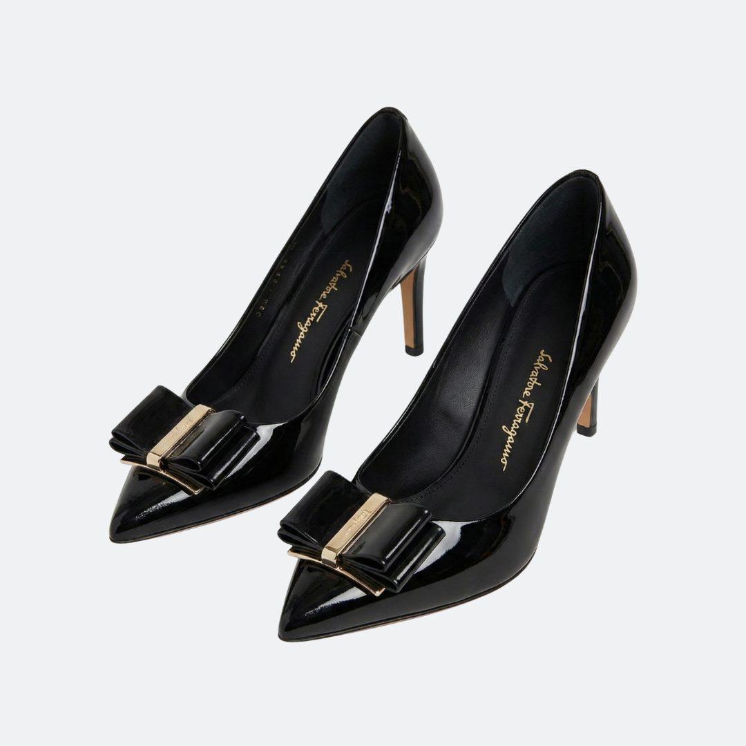 Ferragamo Zeri Black Patent Leather Heeled Pumps alternate