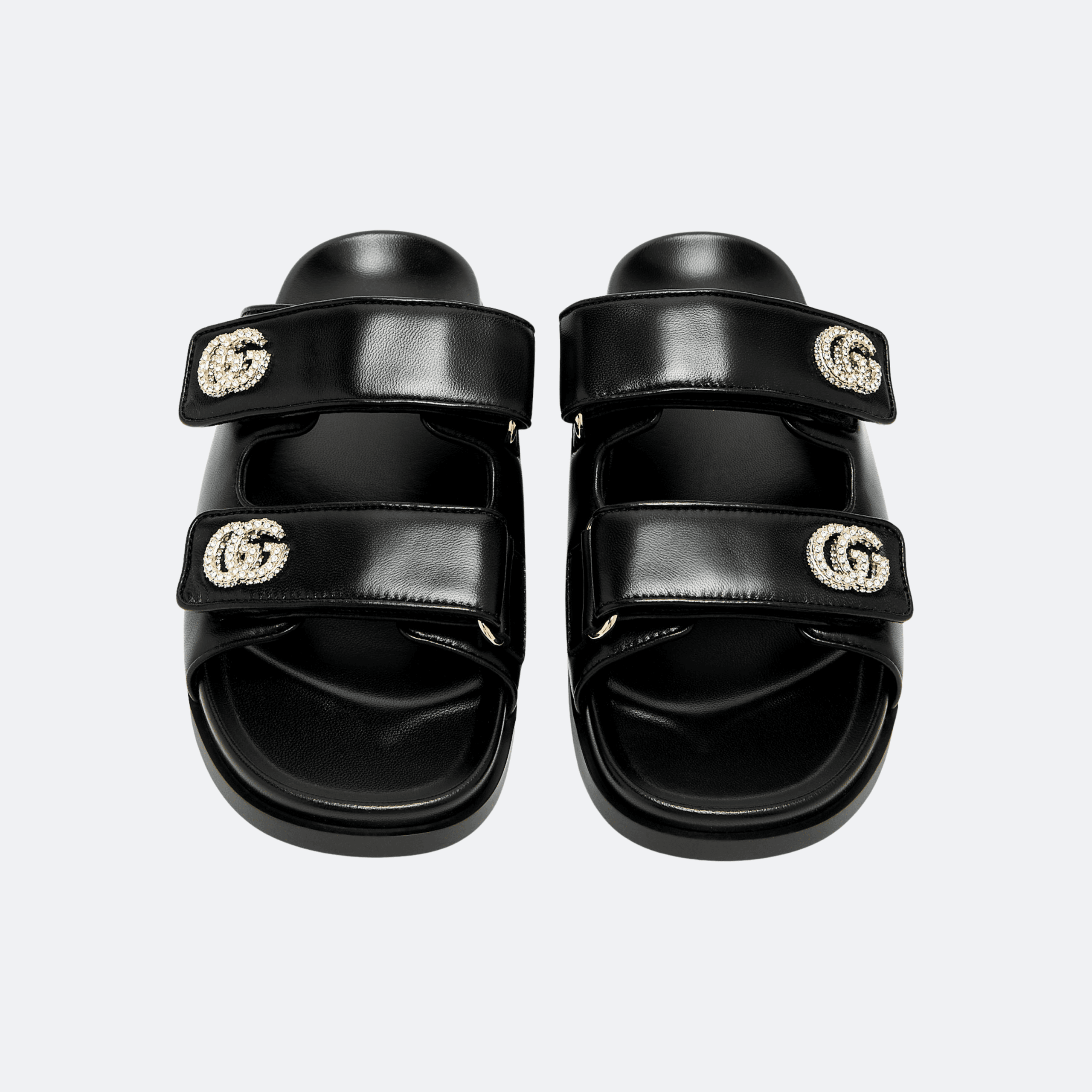 Gucci Crystal GG Logo Embellished Leather Slide Sandal - Black (In Stock - 38) alternate