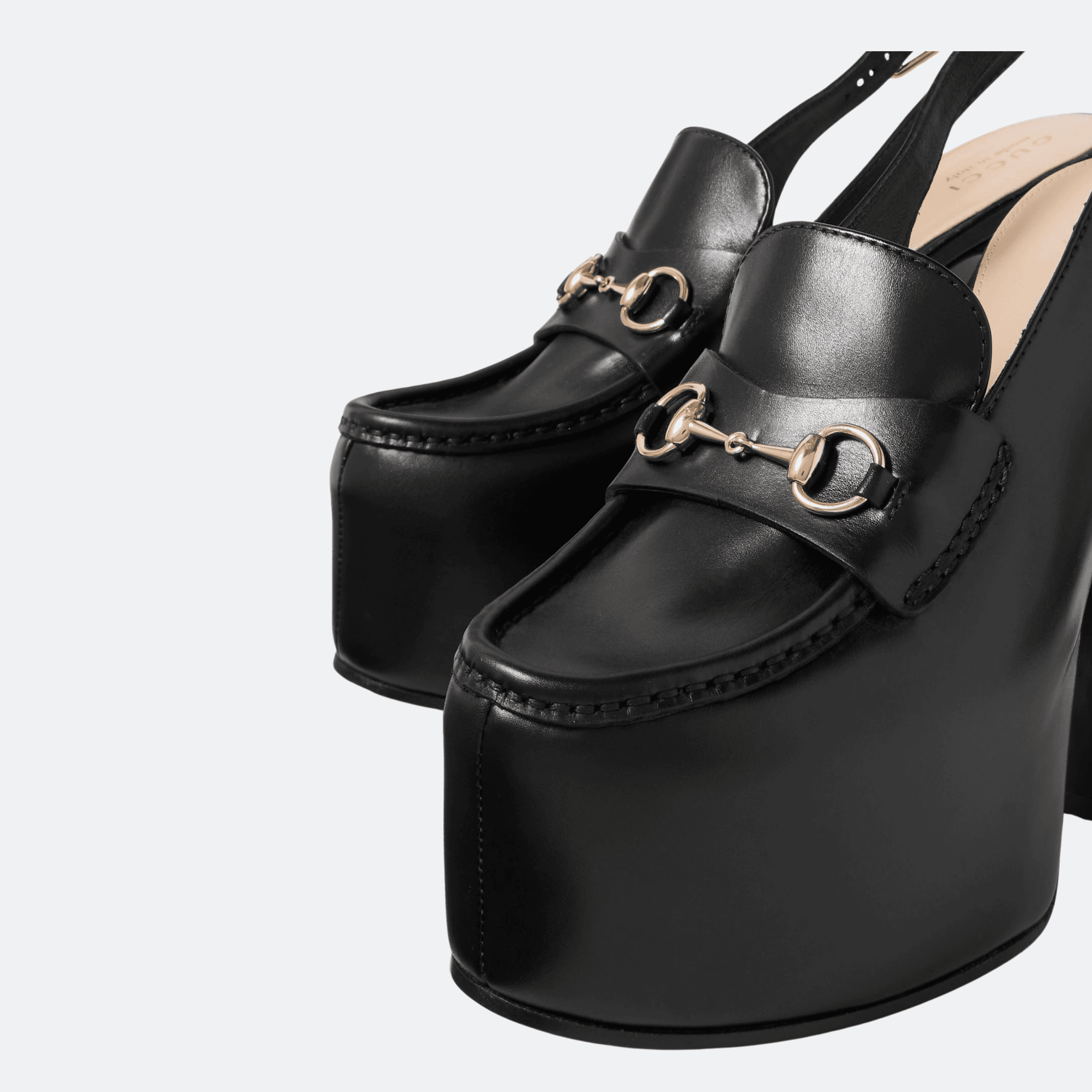 Gucci Horsebit Leather Slingback Platform Pumps - Black (39.5 - 40 in Stock) alternate