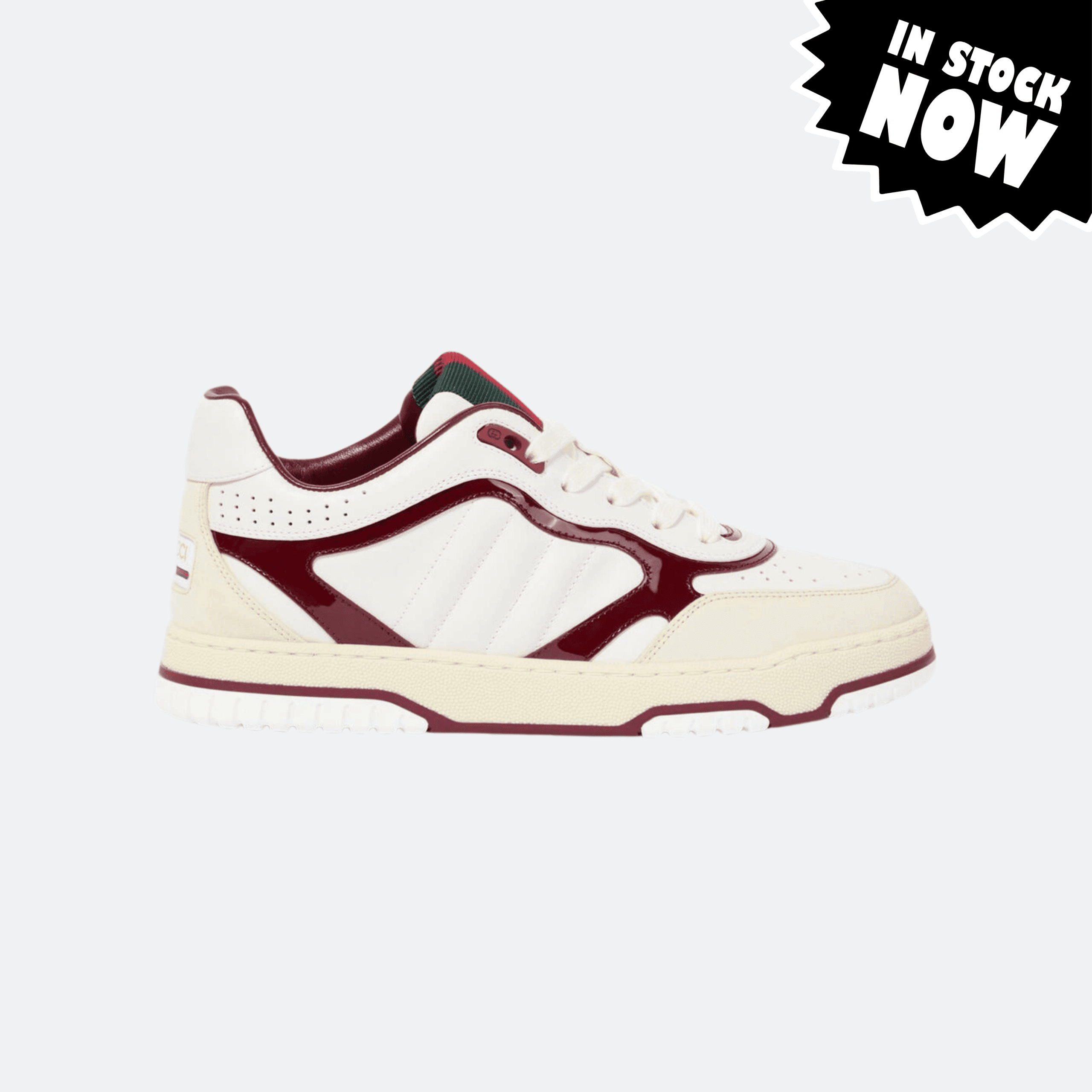 Gucci Re-Web Leather Sneaker for Women - White/Burgundy (37 in Stock)