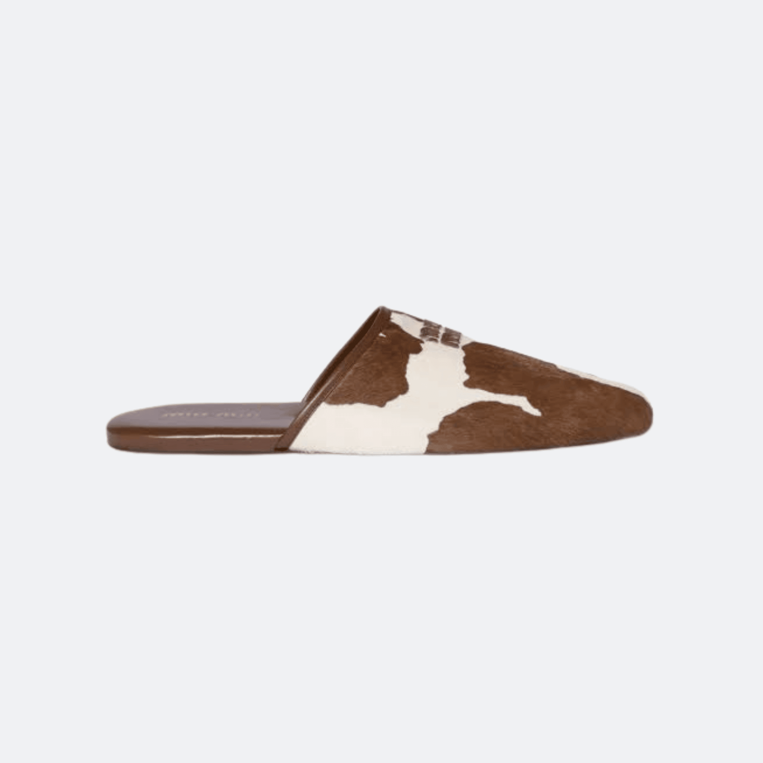Miu Miu Lettering Logo Calf Hair Mules With Animal Print And Flat Rubber Sole - Brown/White