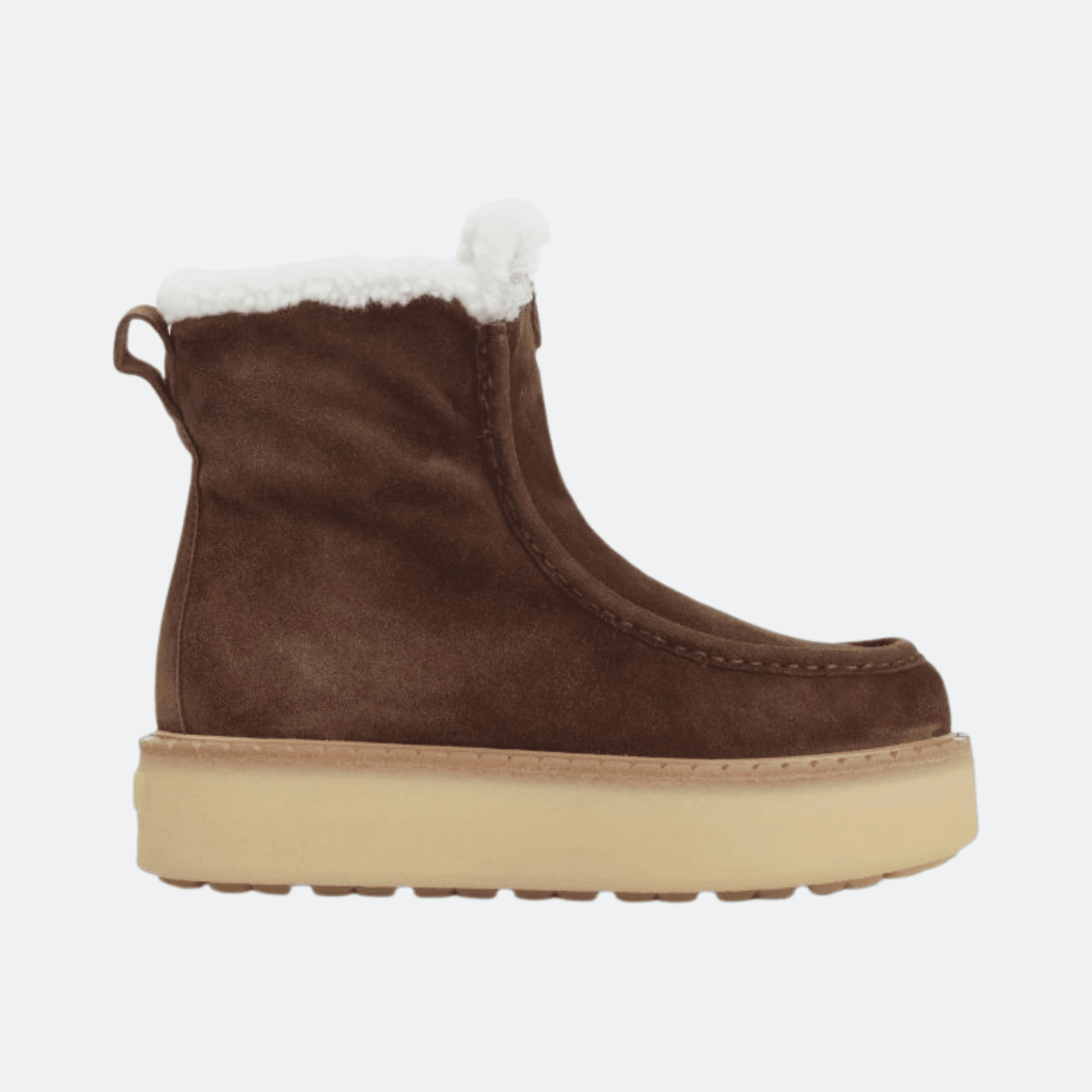 Prada Shearling-Lined Suede Ankle Boots With Triangle Logo And Platform Sole - Cinnamon Brown
